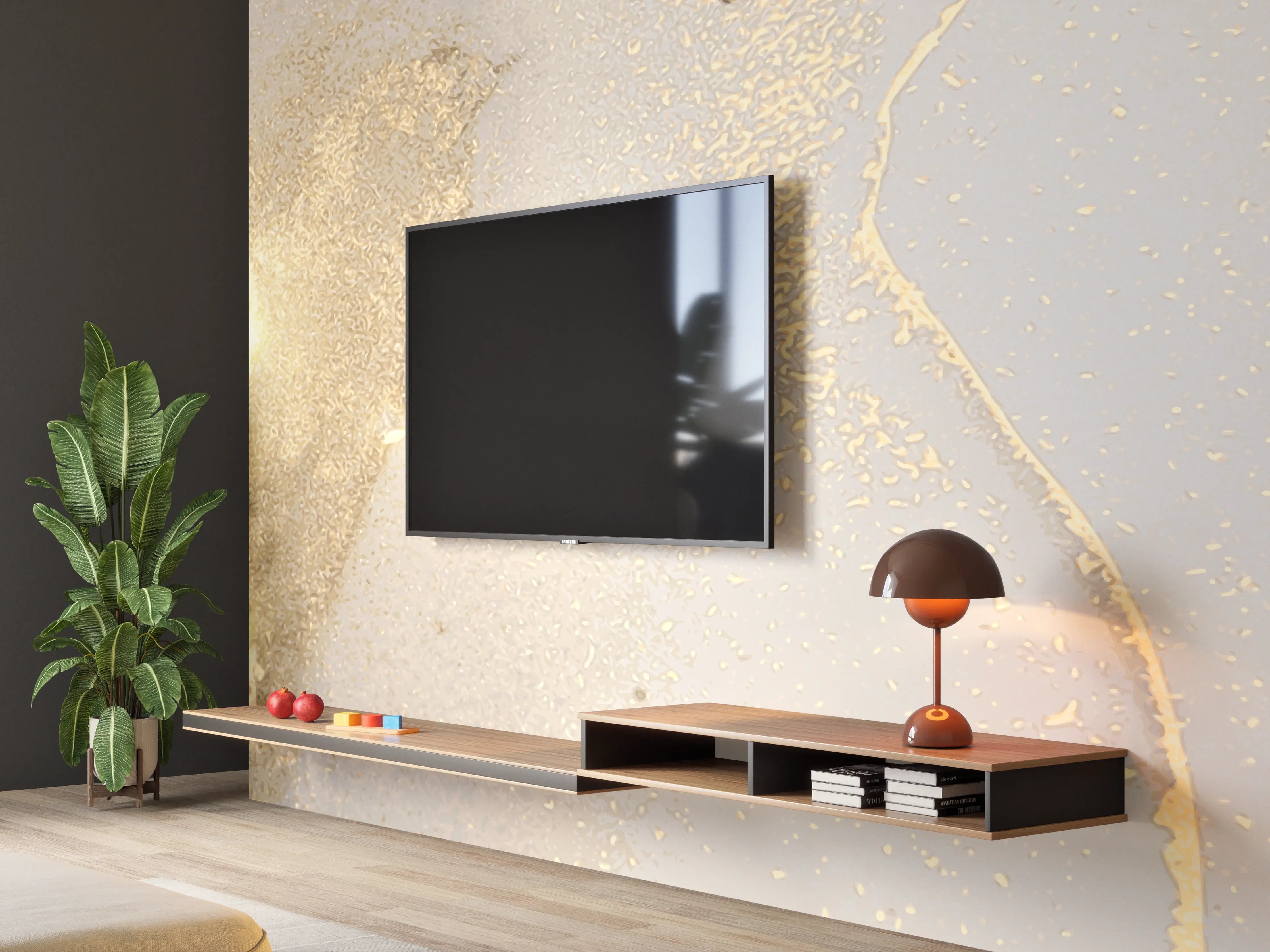 Wandverkleidung Wohnzimmer - Goldener Glanz auf Cremeweiß