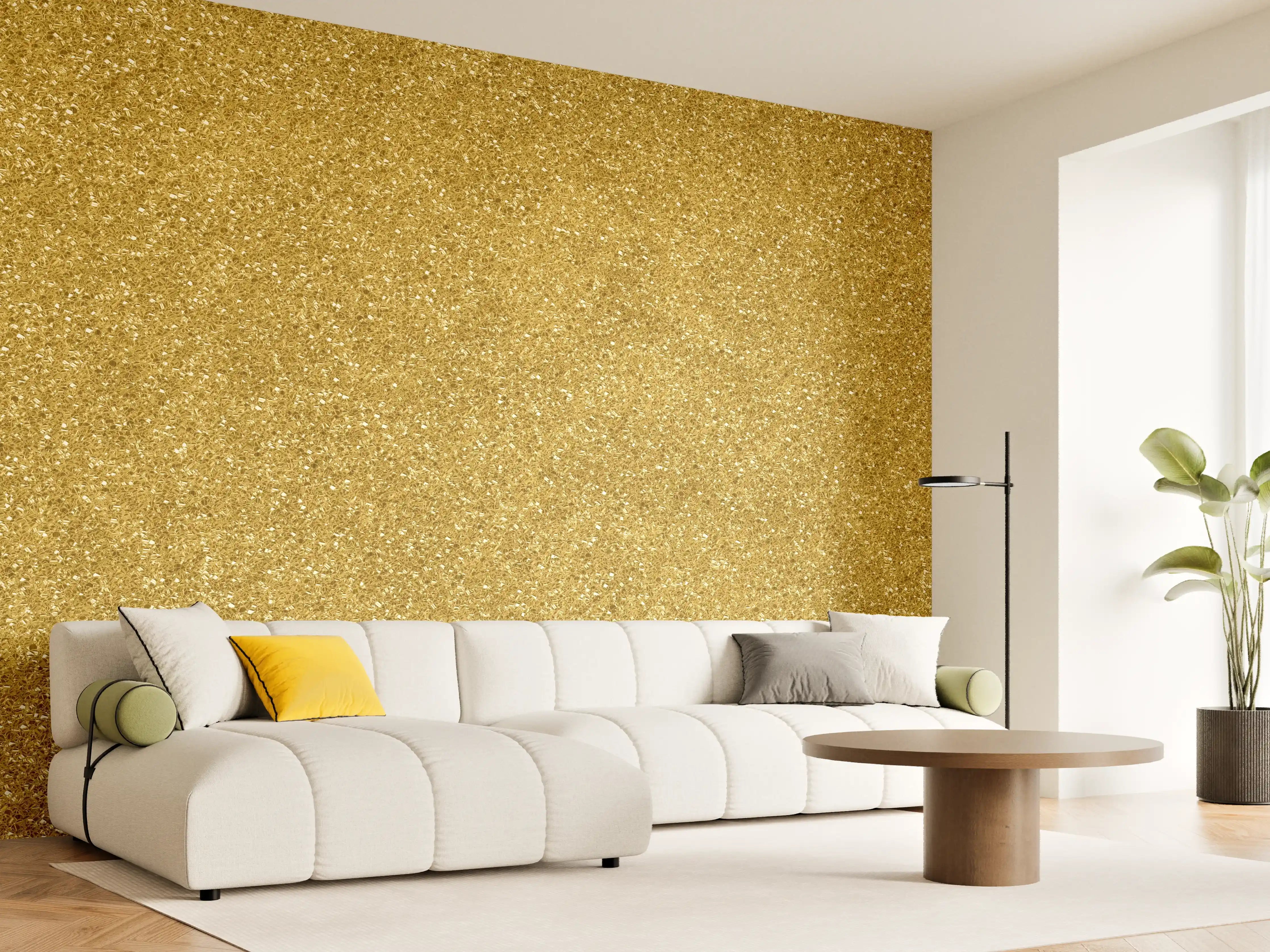 Wandverkleidung Wohnzimmer - Goldener Glitzer Effekt Wandgestaltung