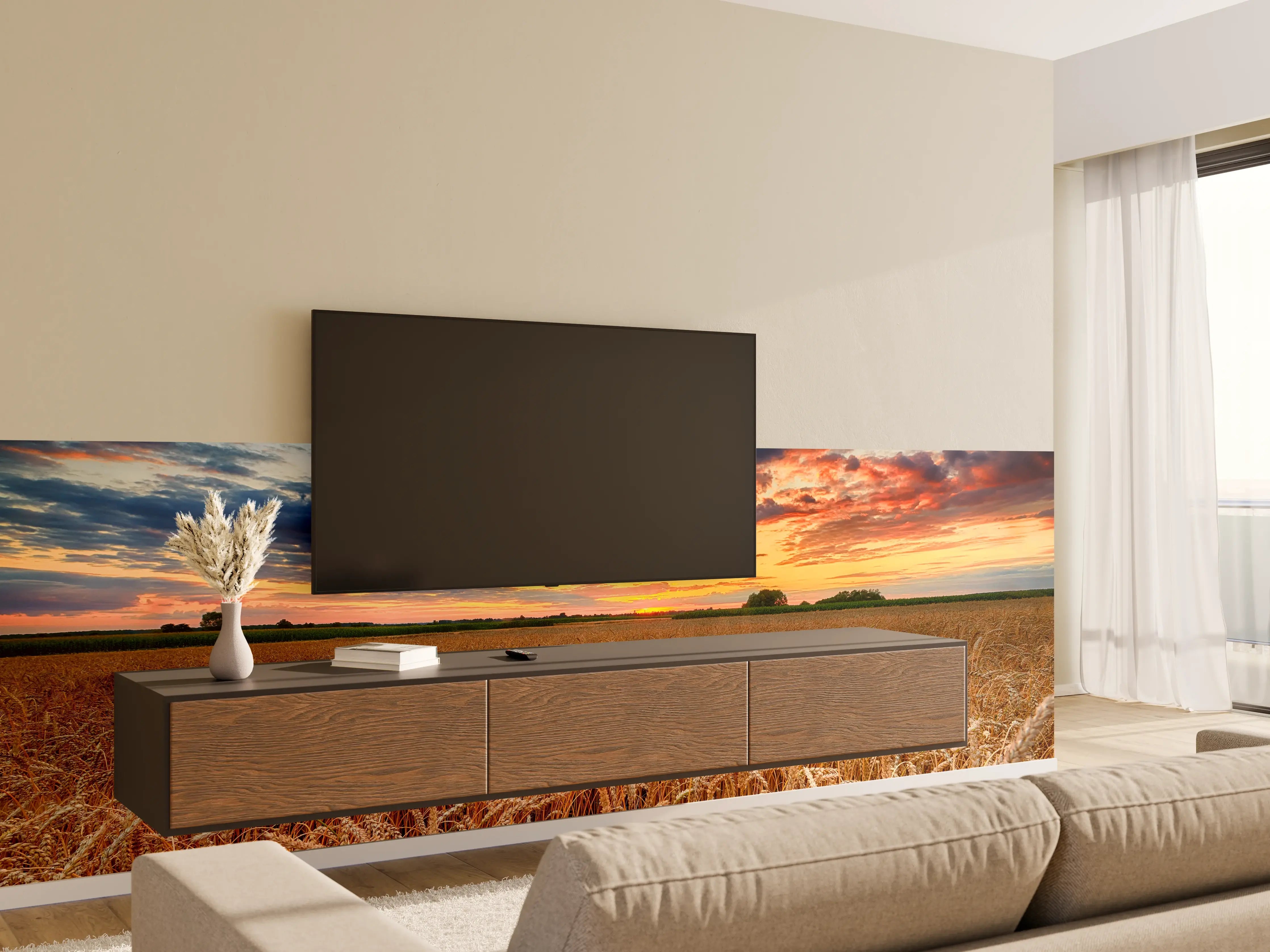 Wandverkleidung Wohnzimmer - Goldener Weizen bei Sonnenuntergang