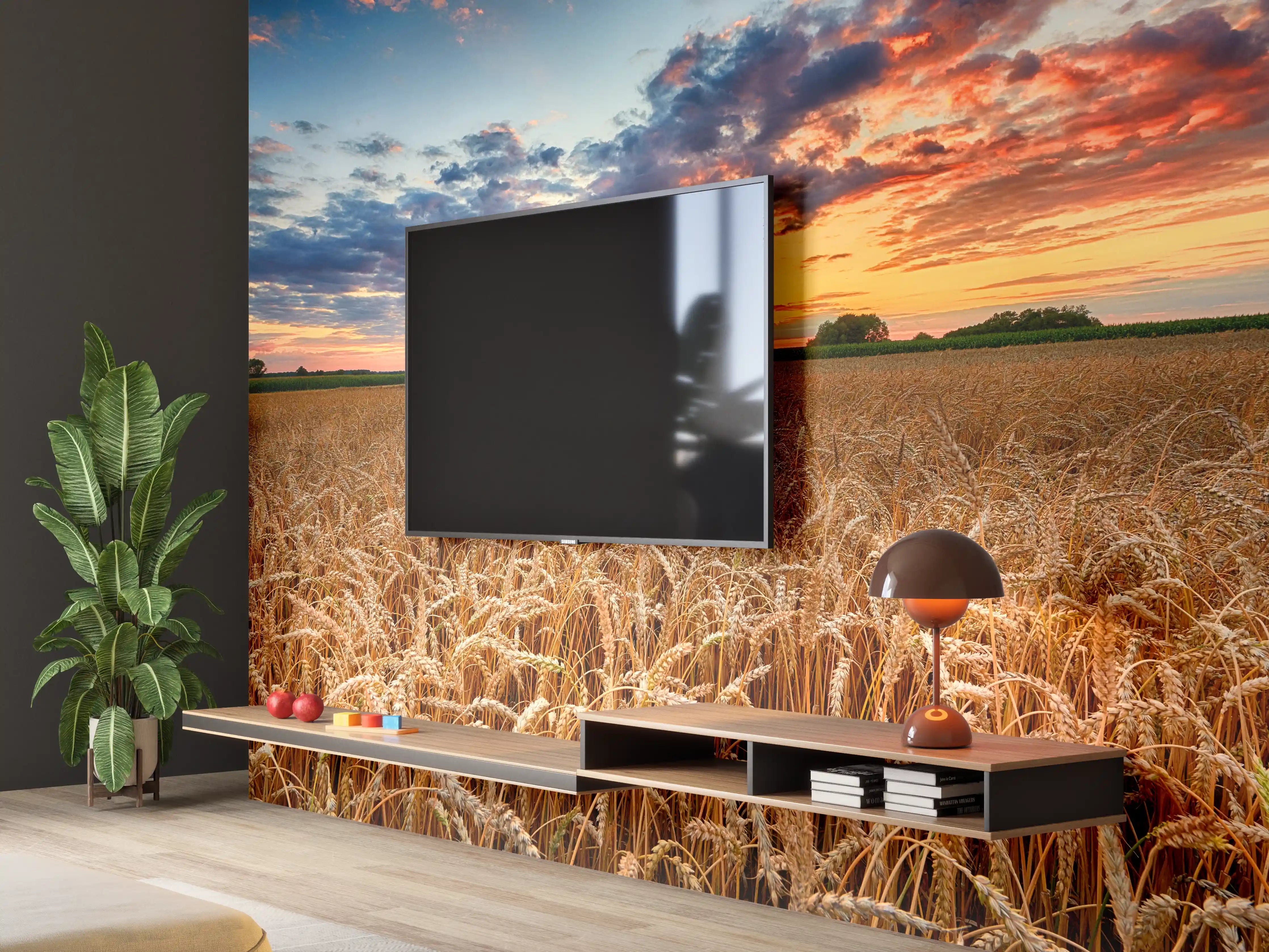 Wandverkleidung Wohnzimmer - Goldener Weizen bei Sonnenuntergang