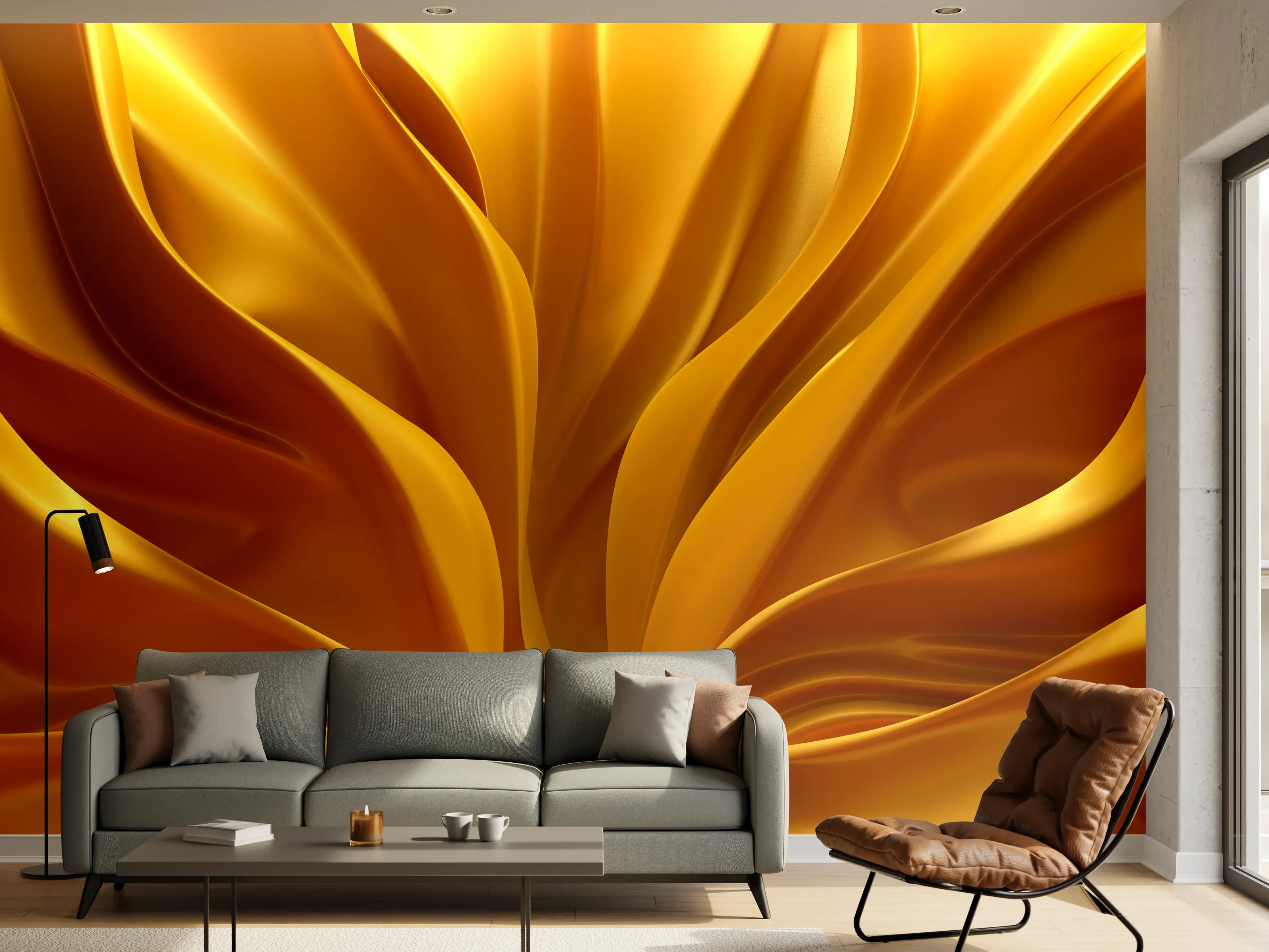 Wandverkleidung Wohnzimmer - Goldenes Abstract-Design