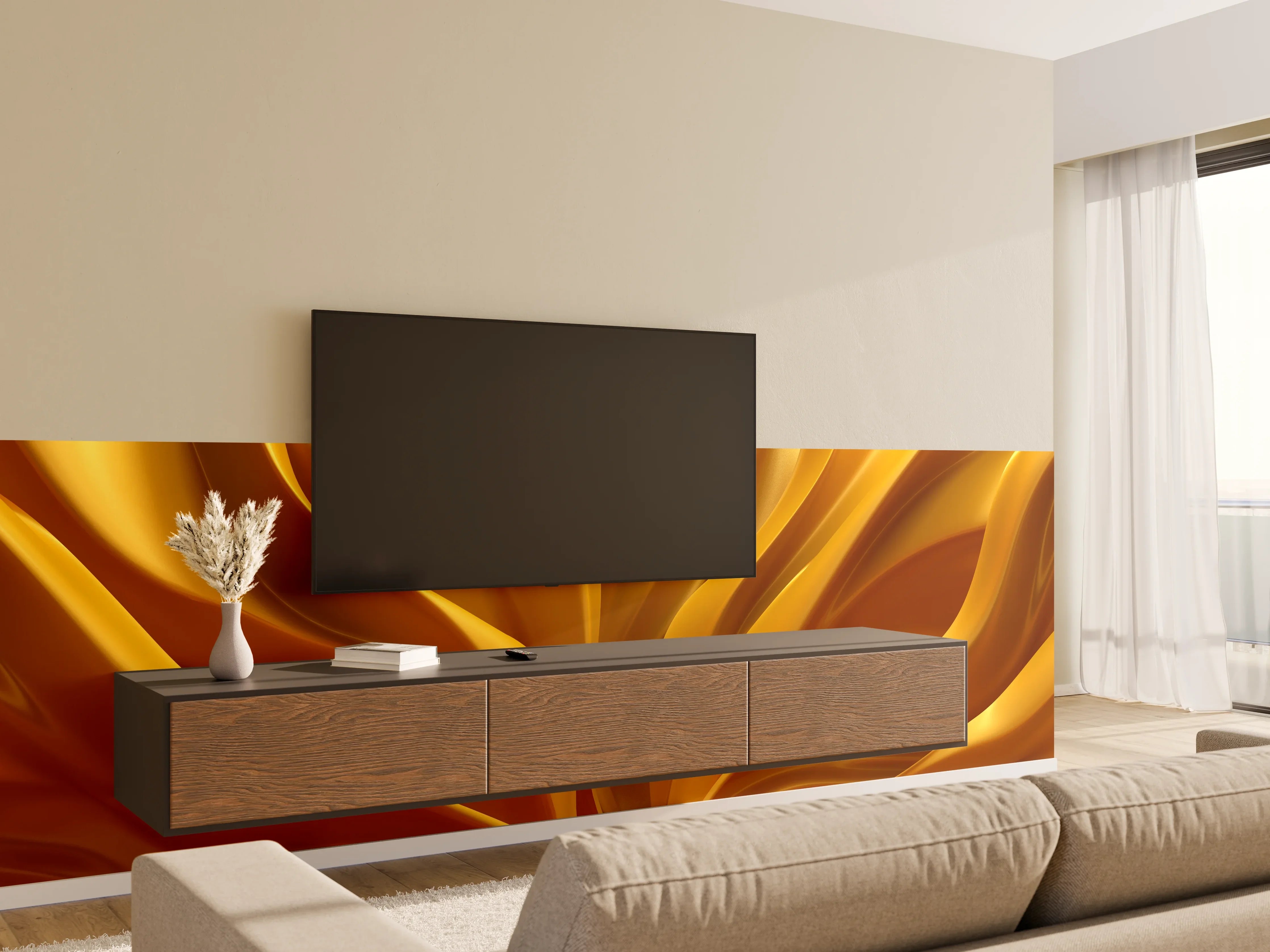 Wandverkleidung Wohnzimmer - Goldenes Abstract-Design