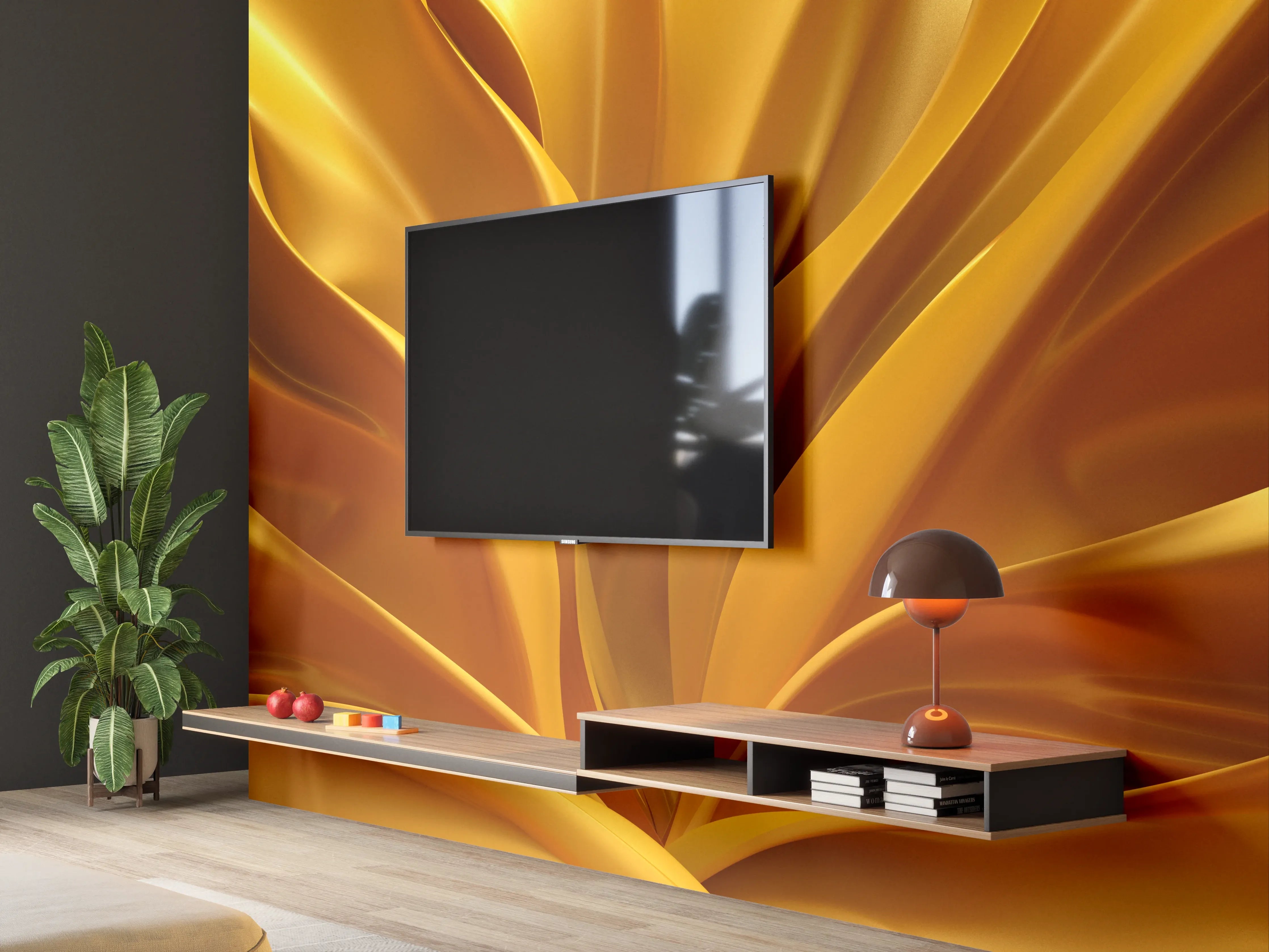 Wandverkleidung Wohnzimmer - Goldenes Abstract-Design