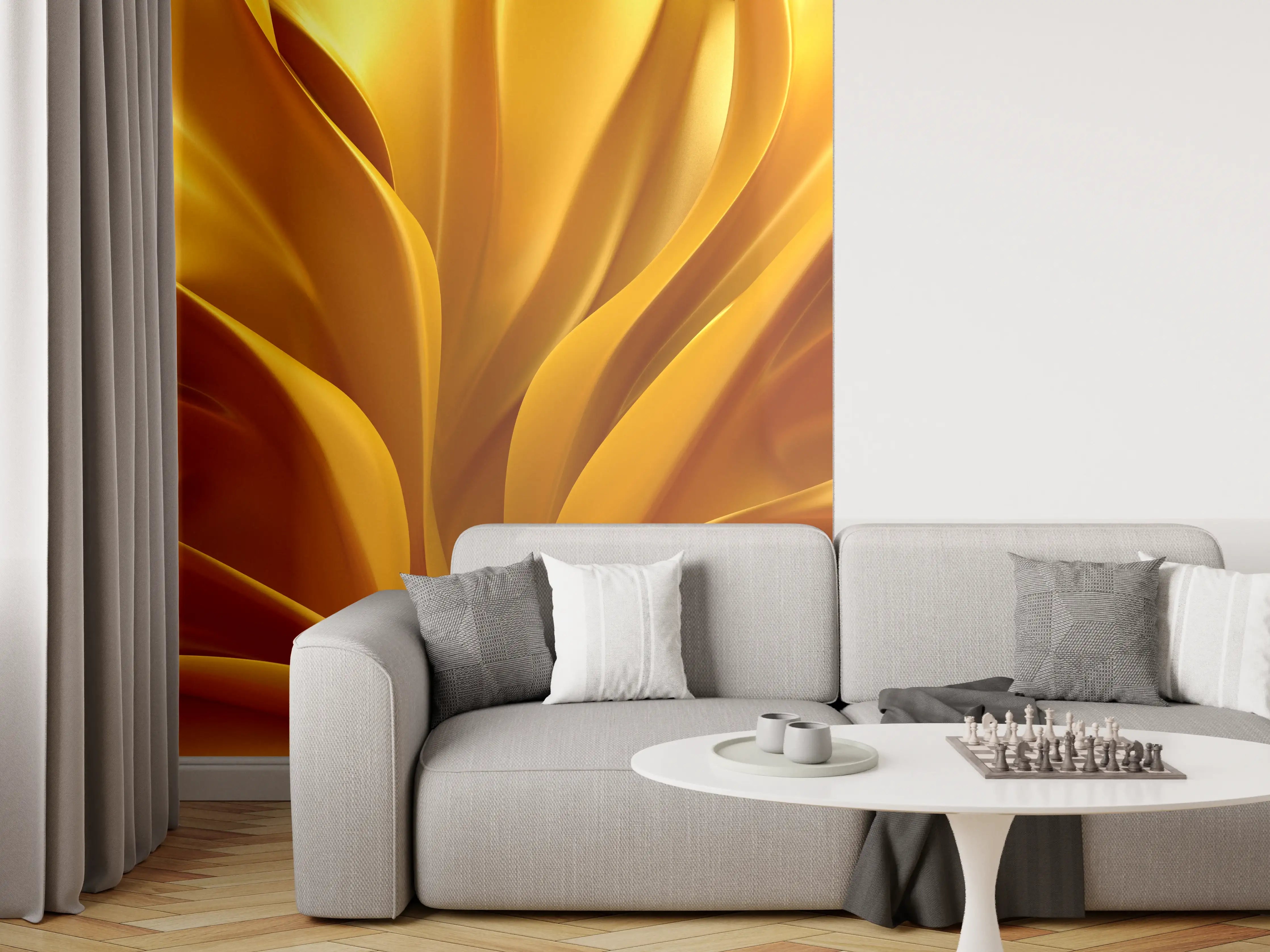 Wandverkleidung Wohnzimmer - Goldenes Abstract-Design
