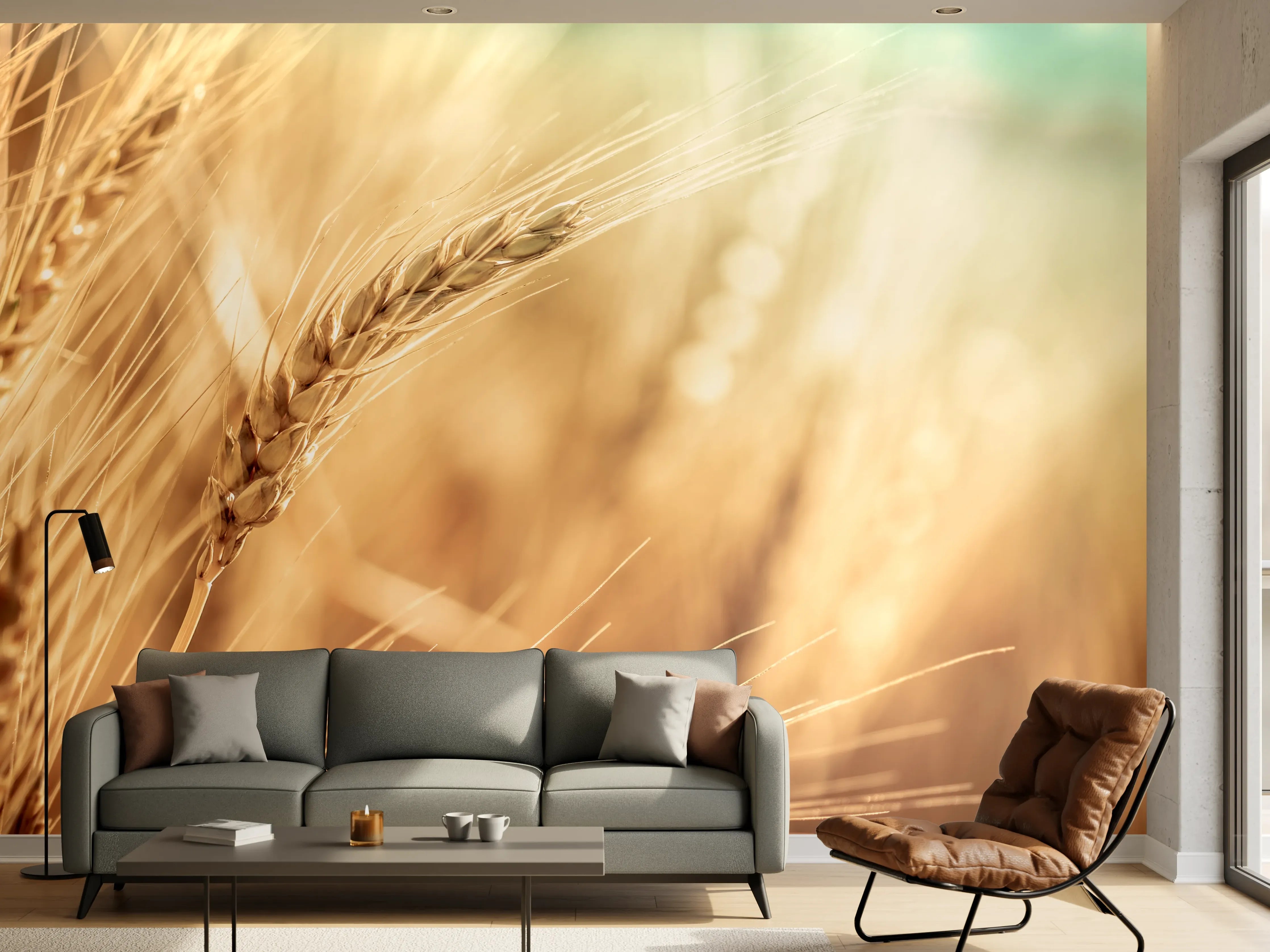 Wandverkleidung Wohnzimmer - Goldenes Feld bei Sonnenuntergang