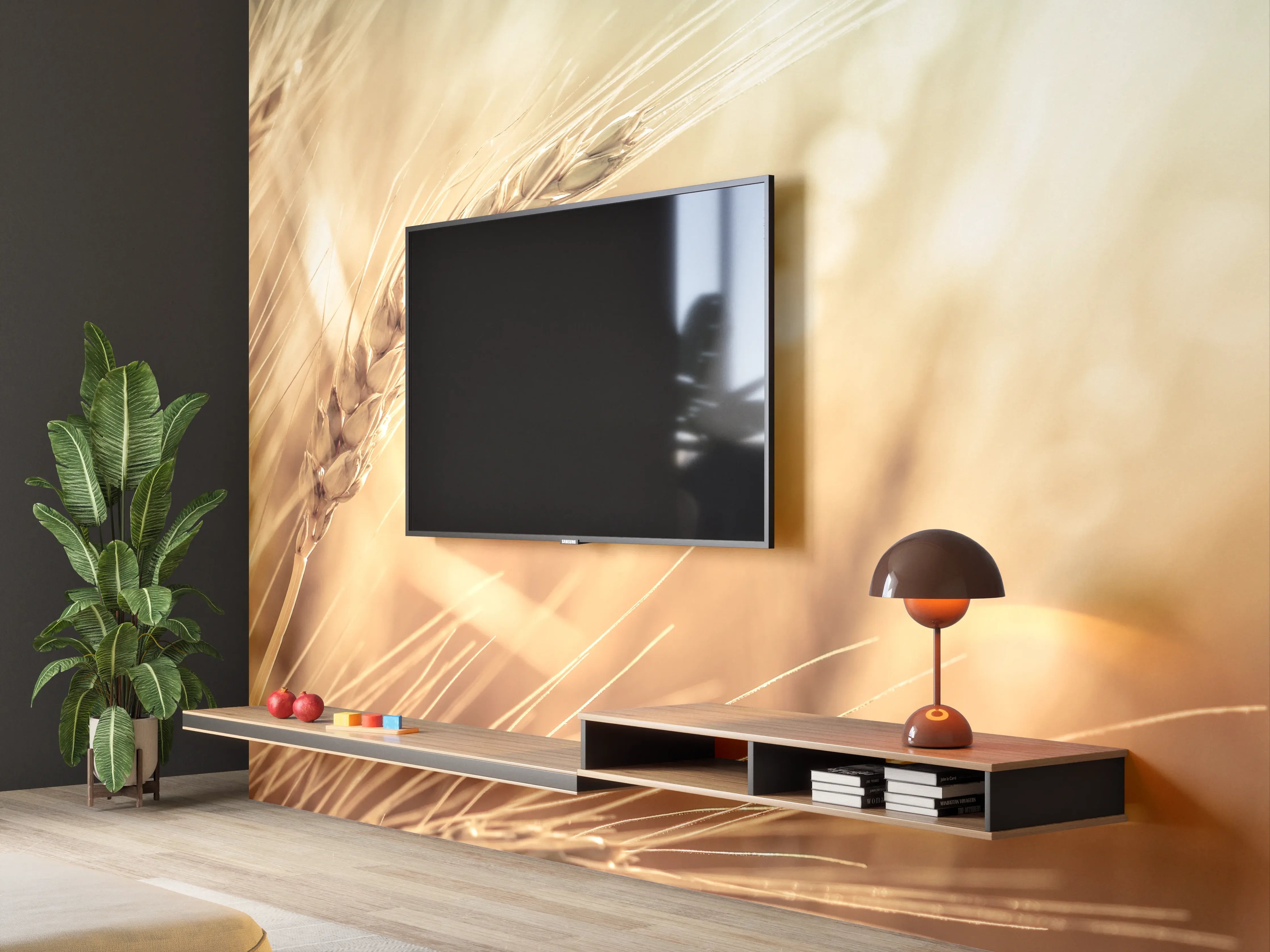 Wandverkleidung Wohnzimmer - Goldenes Feld bei Sonnenuntergang