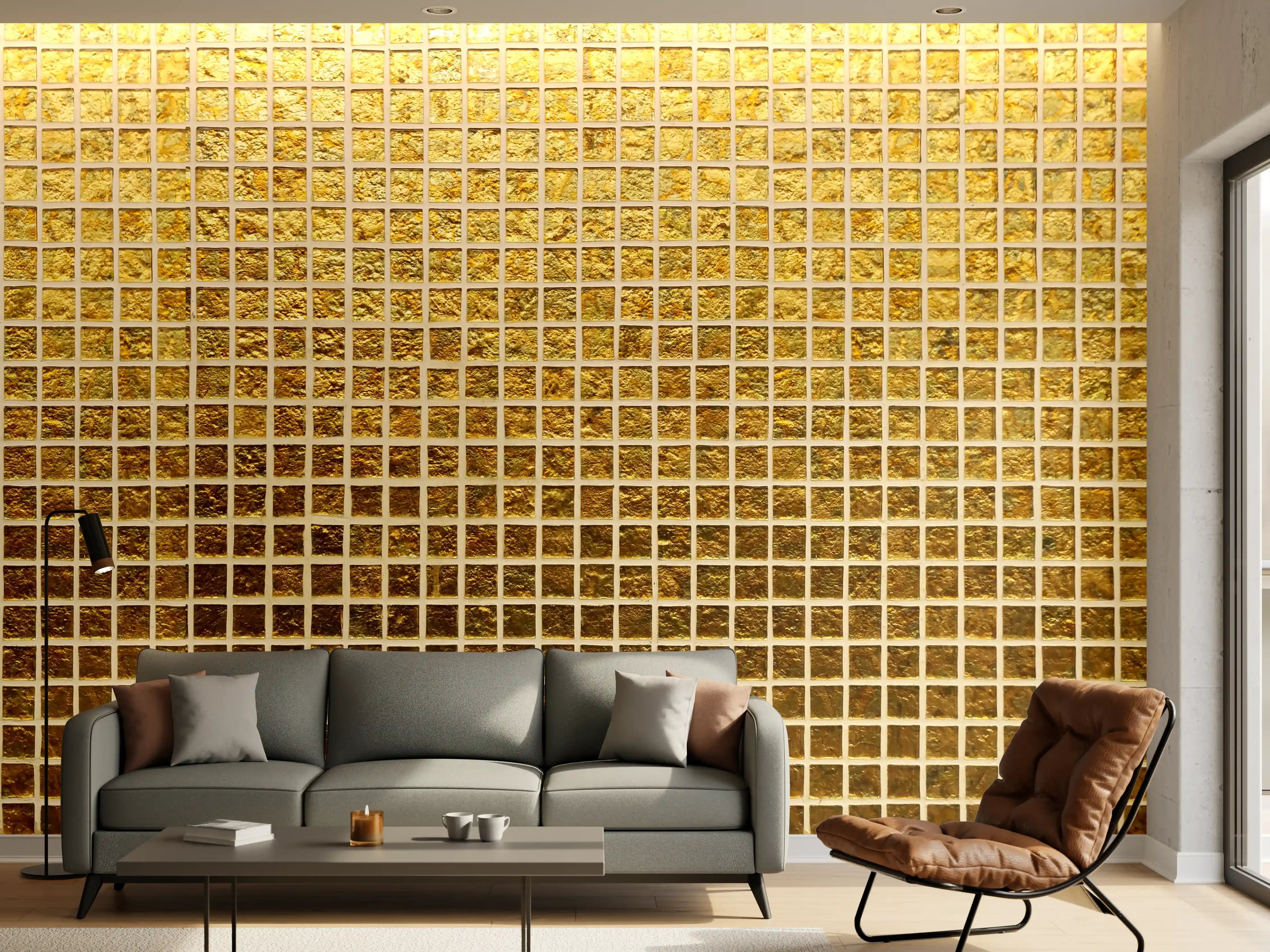 Wandverkleidung Wohnzimmer - Goldenes Fliesenmuster