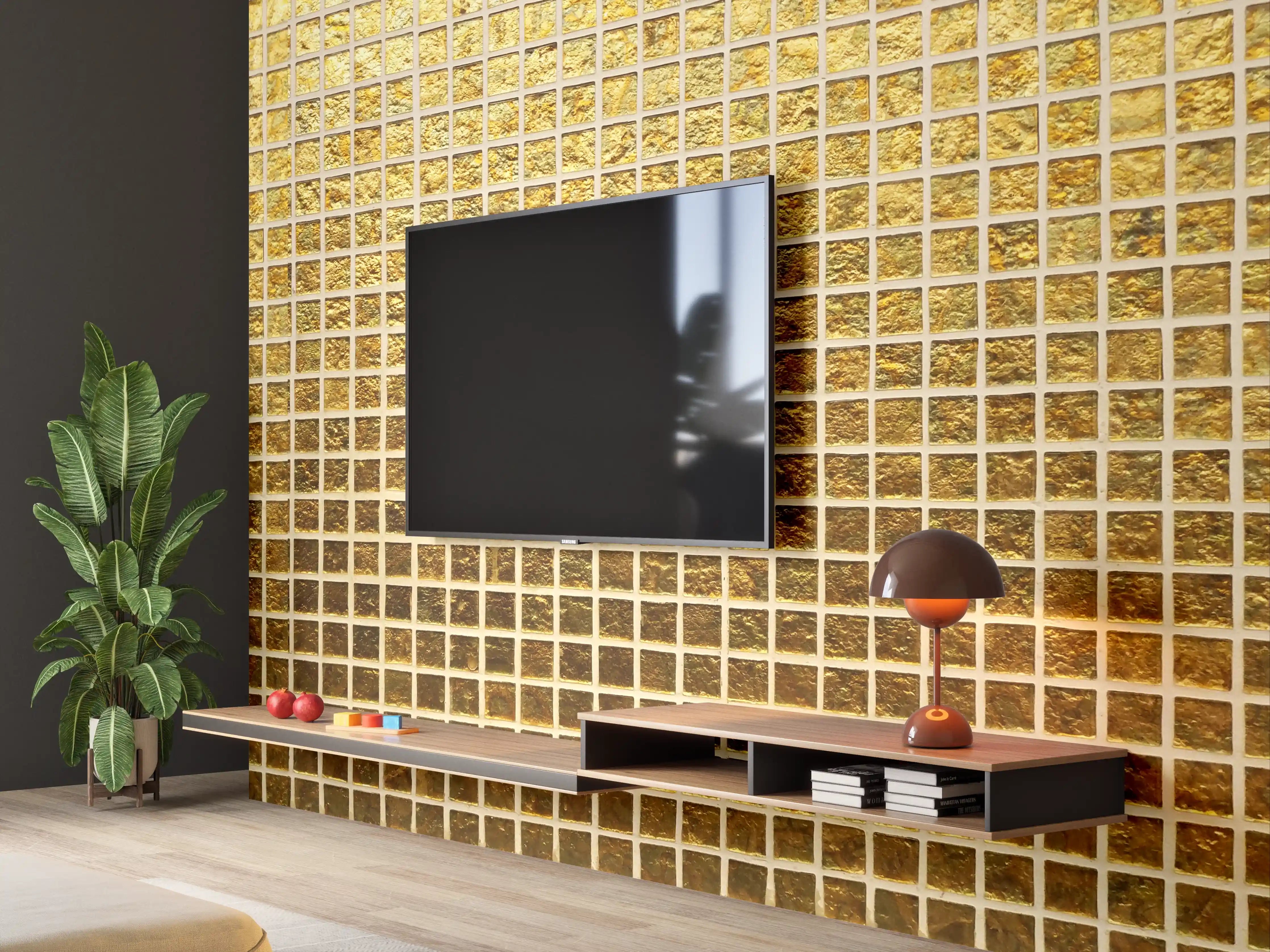 Wandverkleidung Wohnzimmer - Goldenes Fliesenmuster