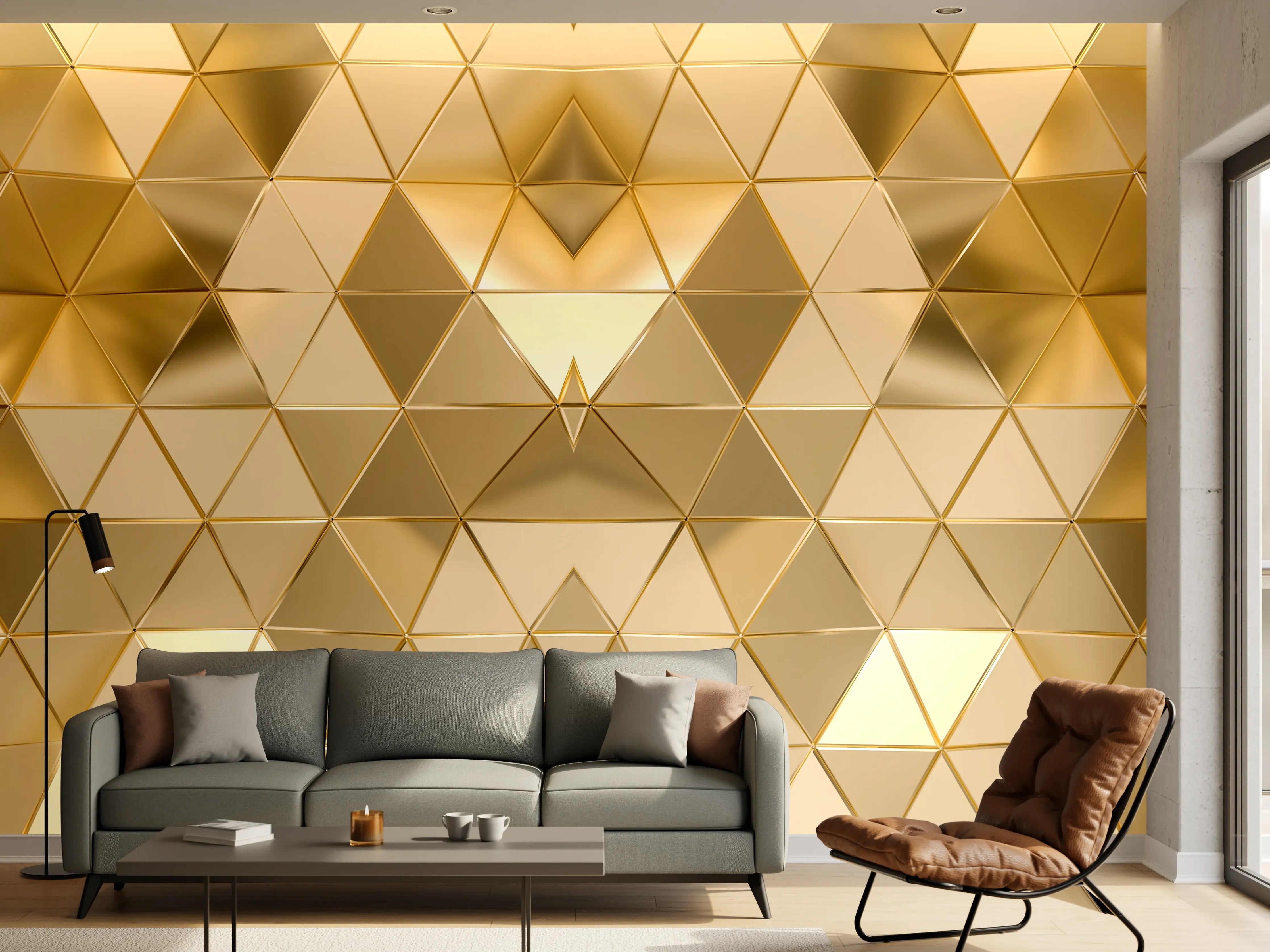 Wandverkleidung Wohnzimmer - Goldenes Geometrie-Muster