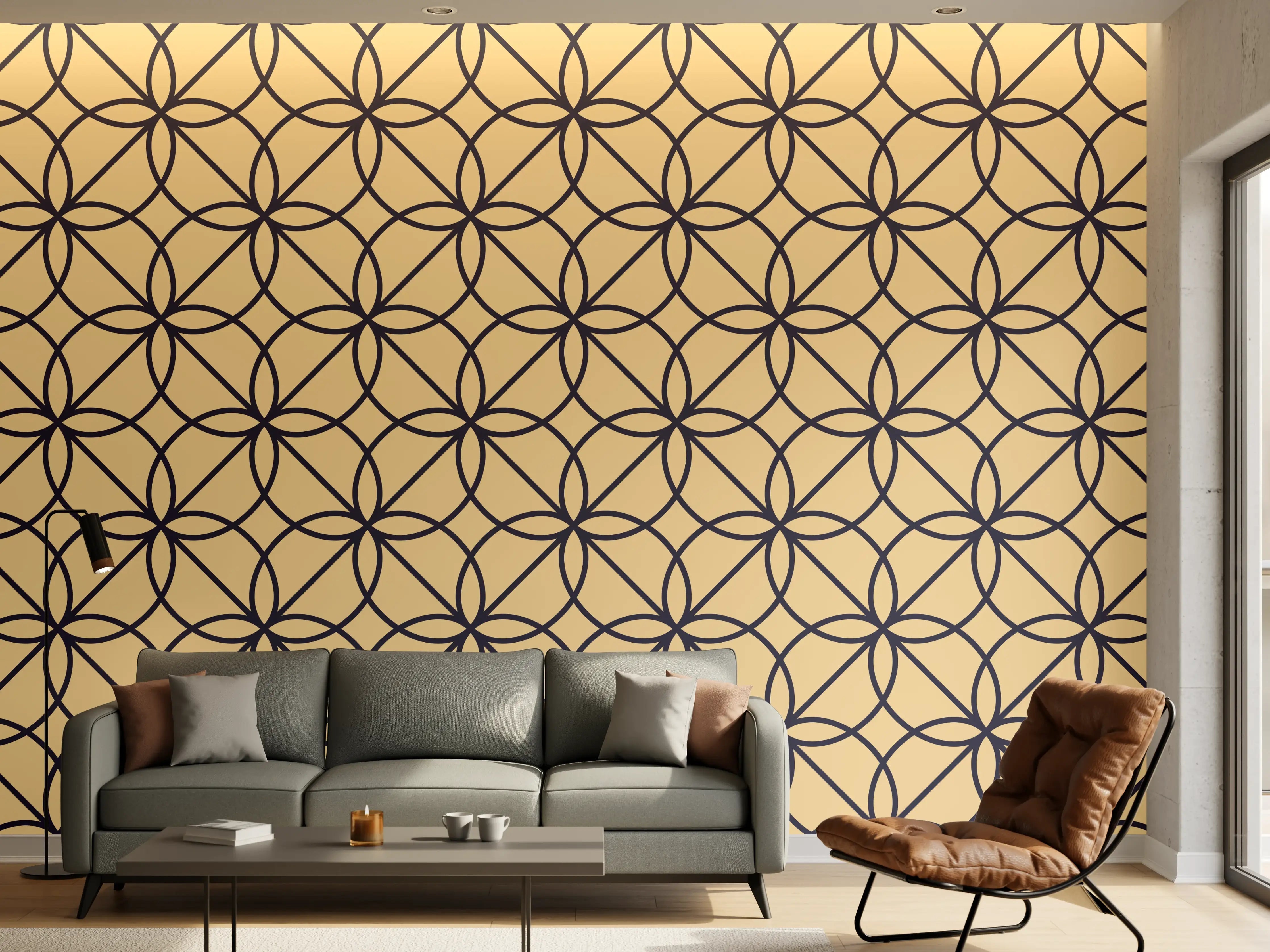 Wandverkleidung Wohnzimmer - Goldenes Geometrisches Muster