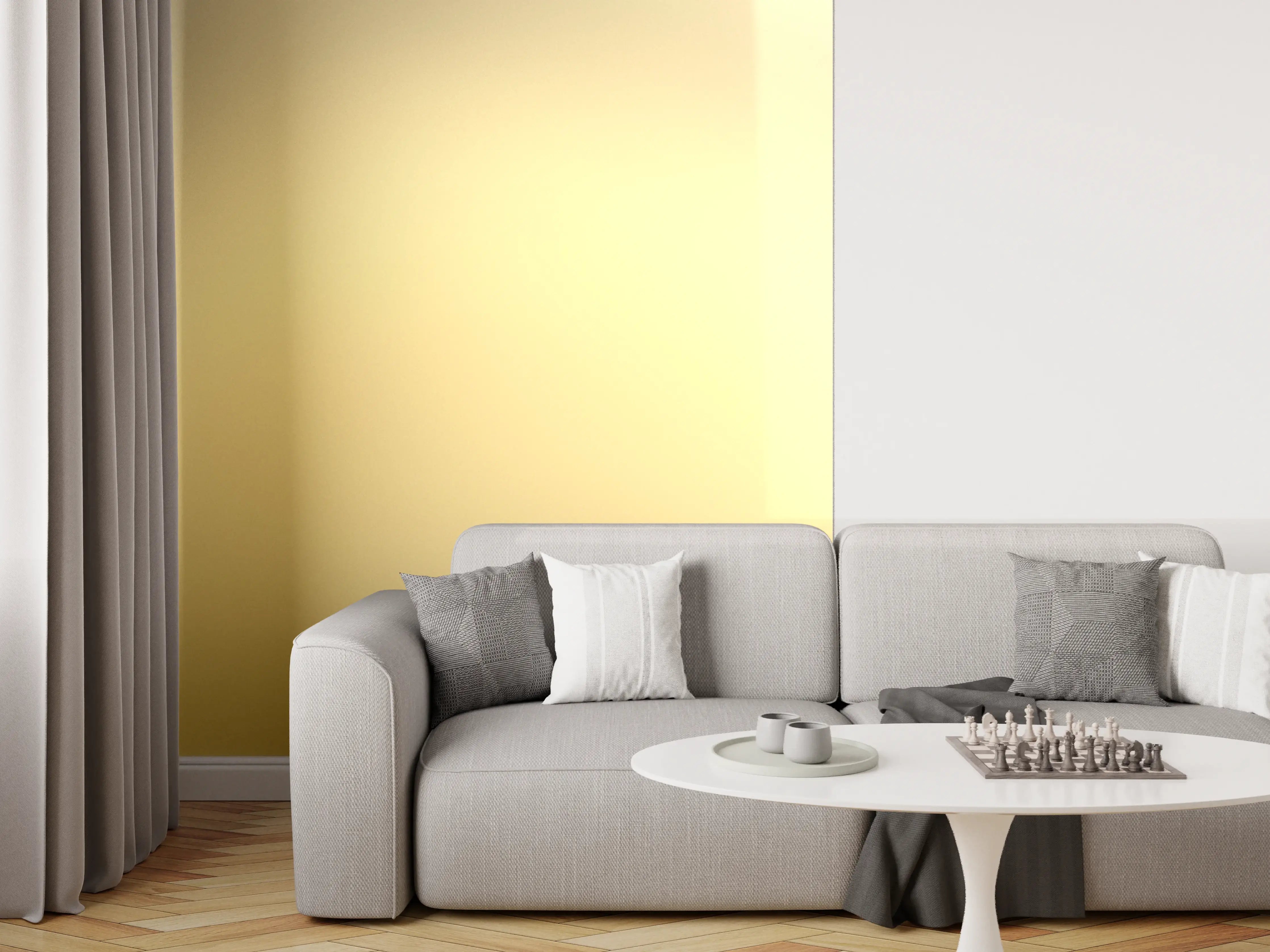 Wandverkleidung Wohnzimmer - Goldenes Licht - Stilvolles Hintergrundbild