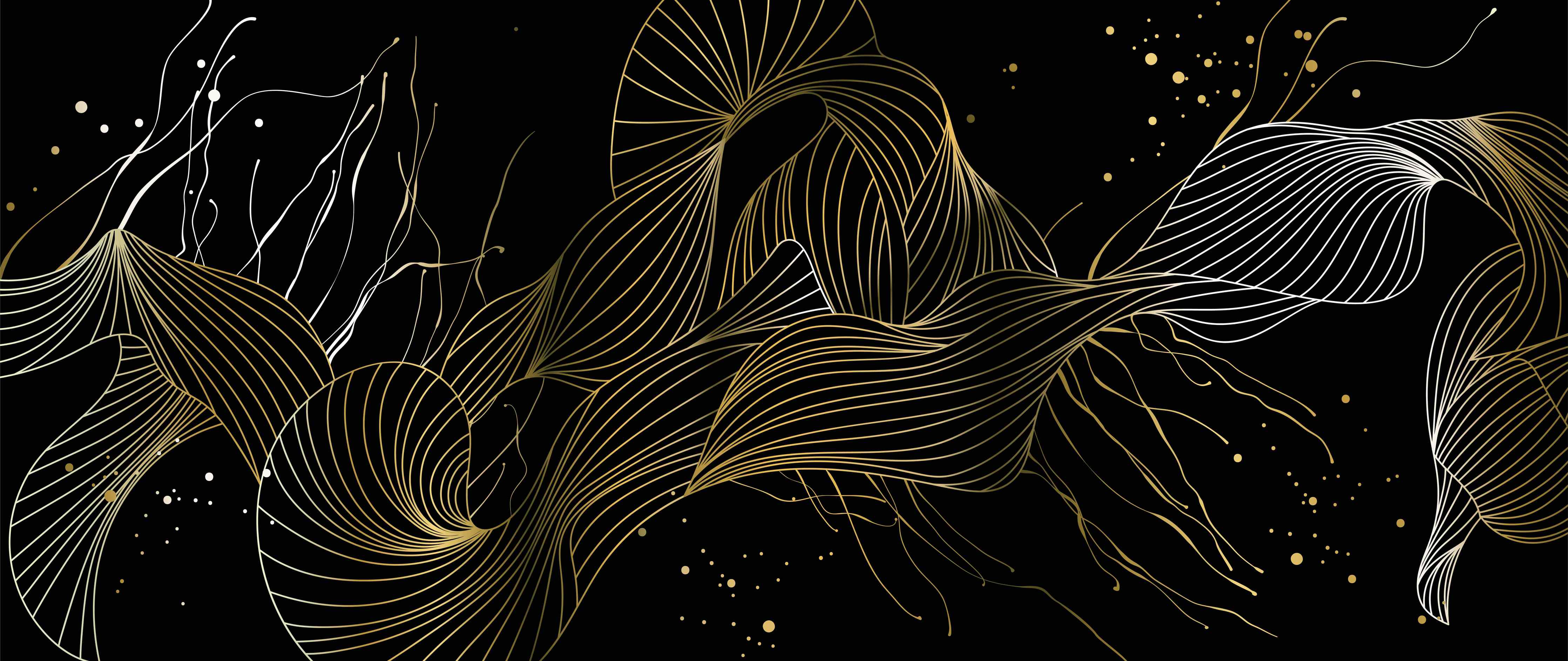 Wandverkleidung Wohnzimmer-Goldenes Linienmuster auf Schwarz
