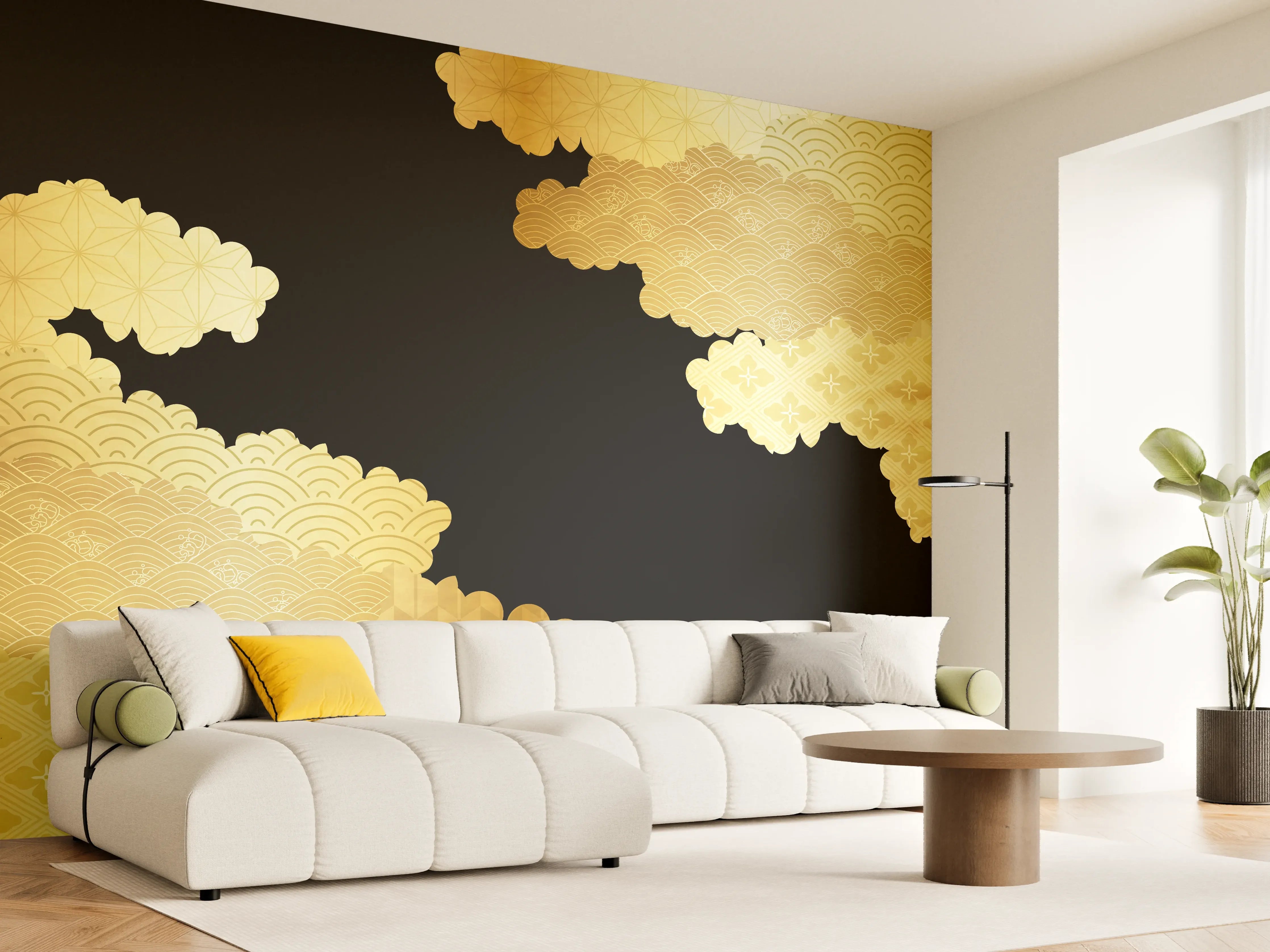 Wandverkleidung Wohnzimmer - Goldenes Wolkendesign Muster