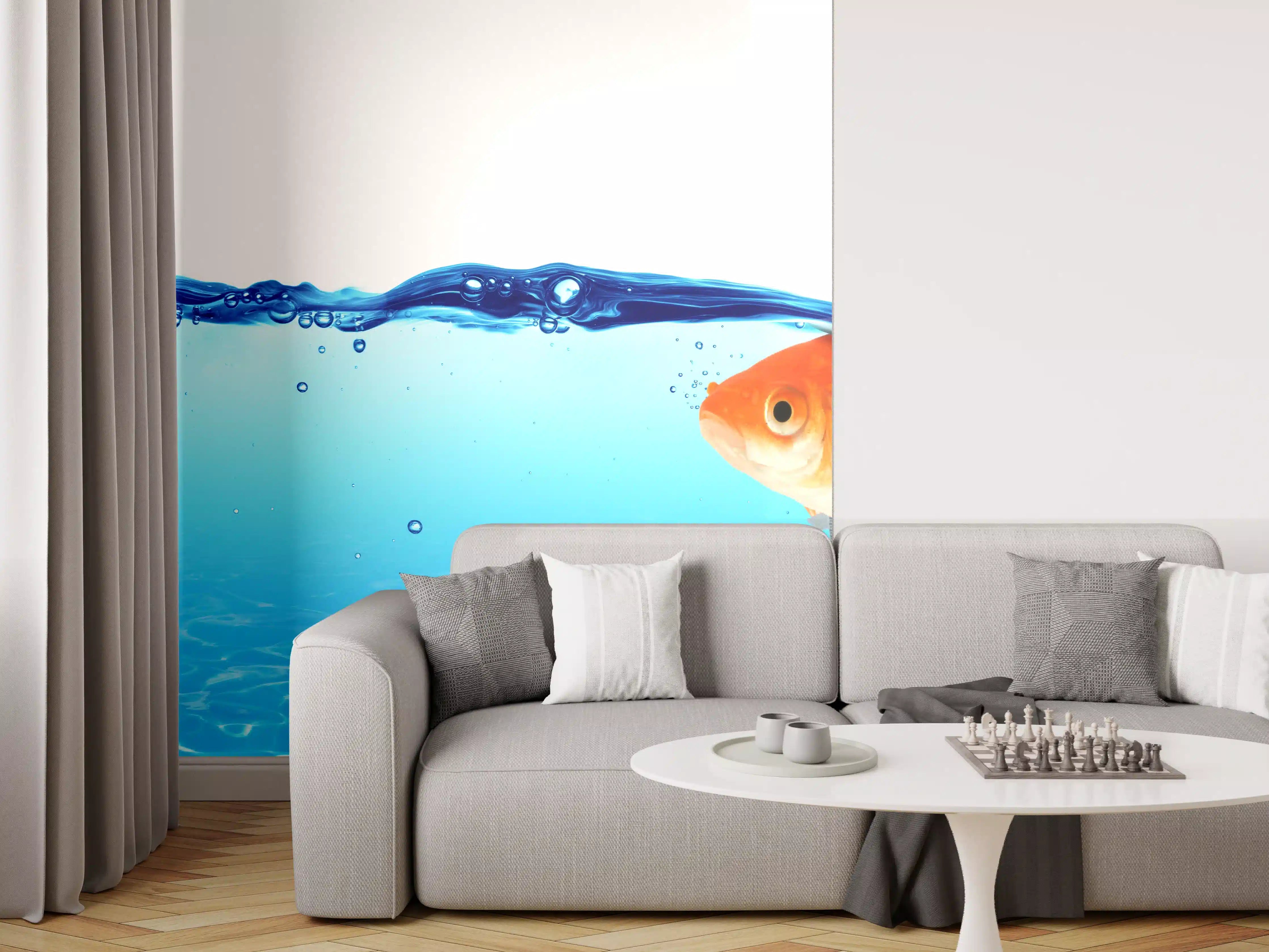 Wandverkleidung Wohnzimmer - Goldfisch als Hai