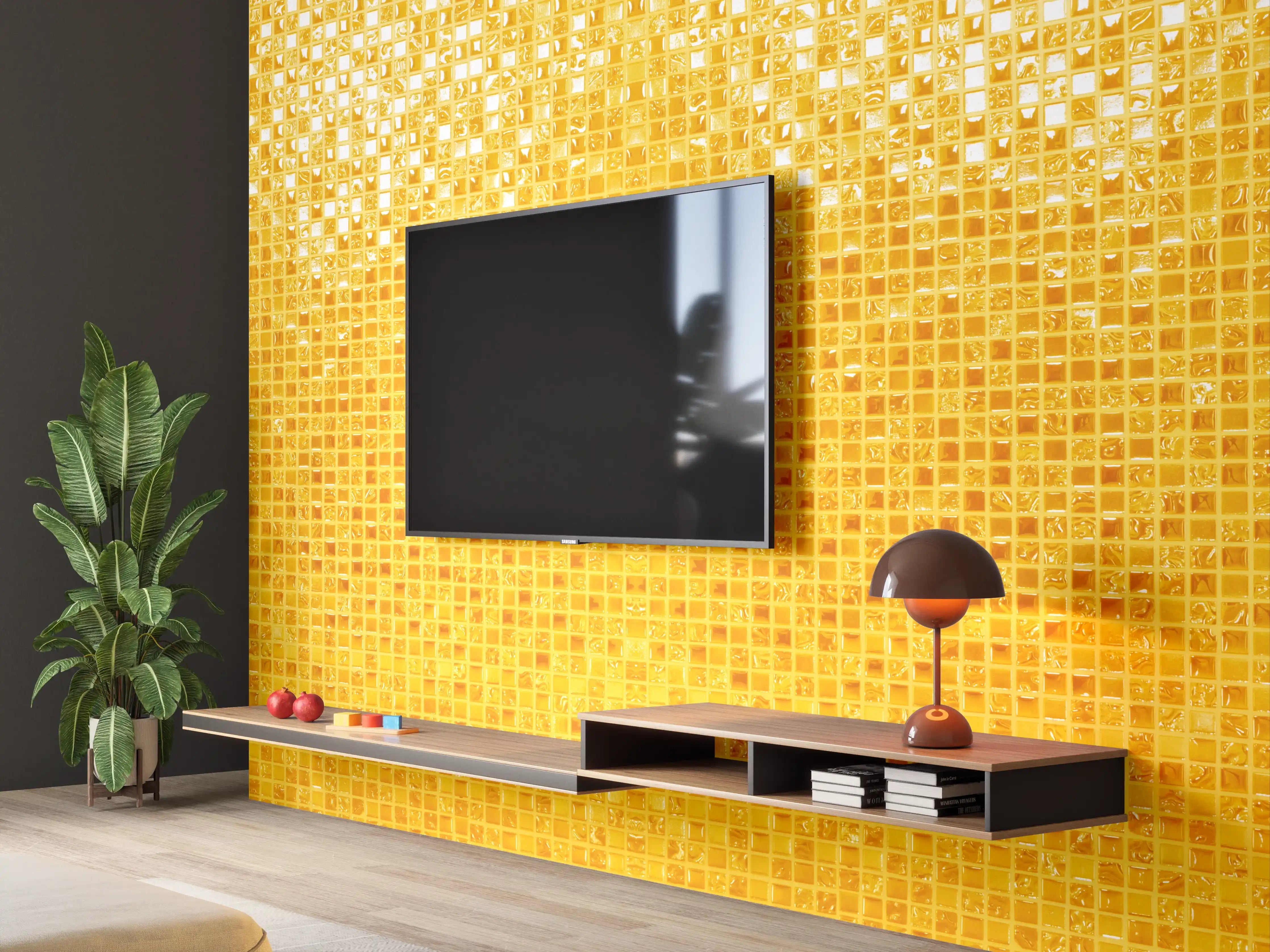 Wandverkleidung Wohnzimmer - Goldgelbe Mosaikfliesen