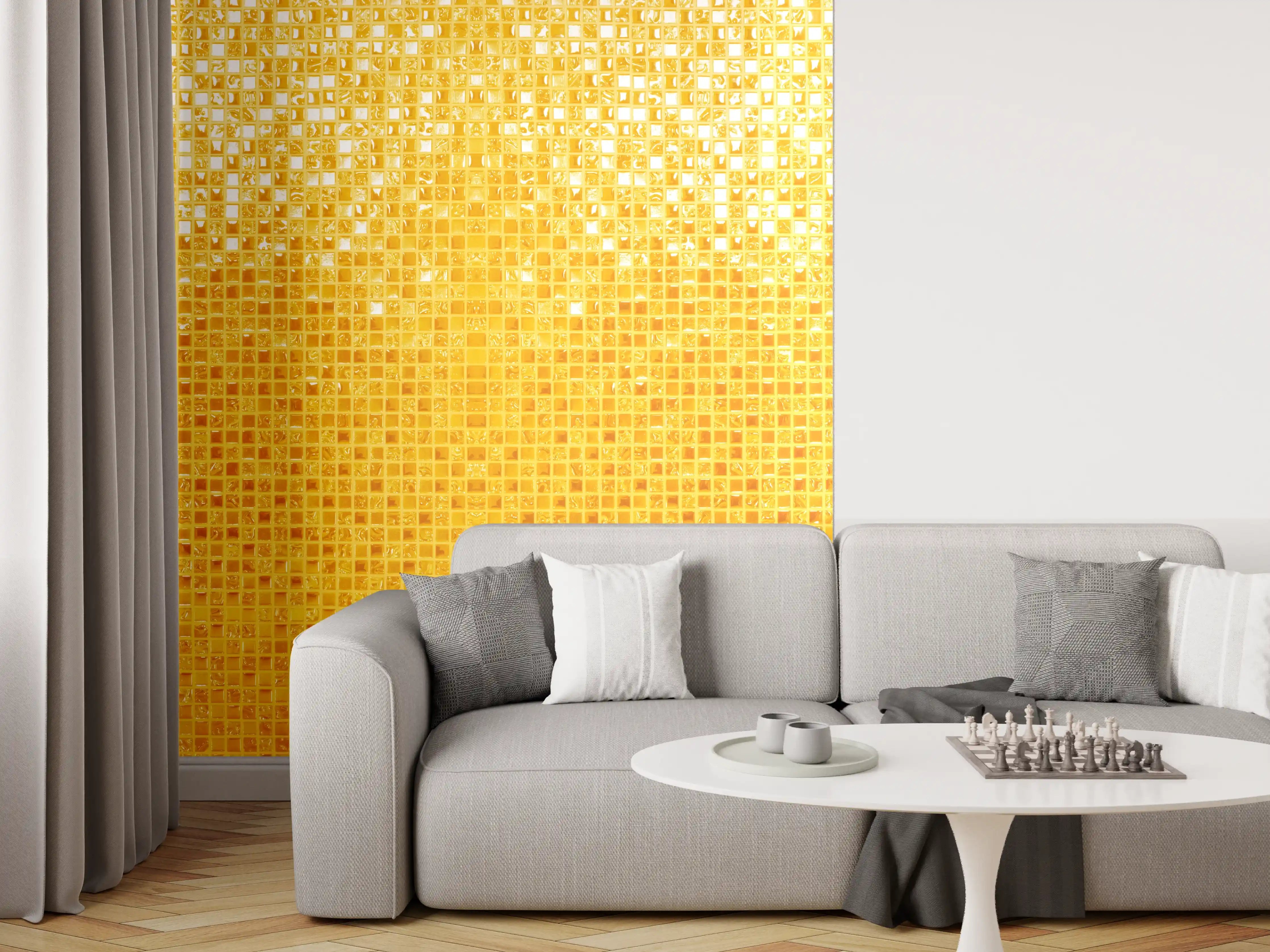 Wandverkleidung Wohnzimmer - Goldgelbe Mosaikfliesen