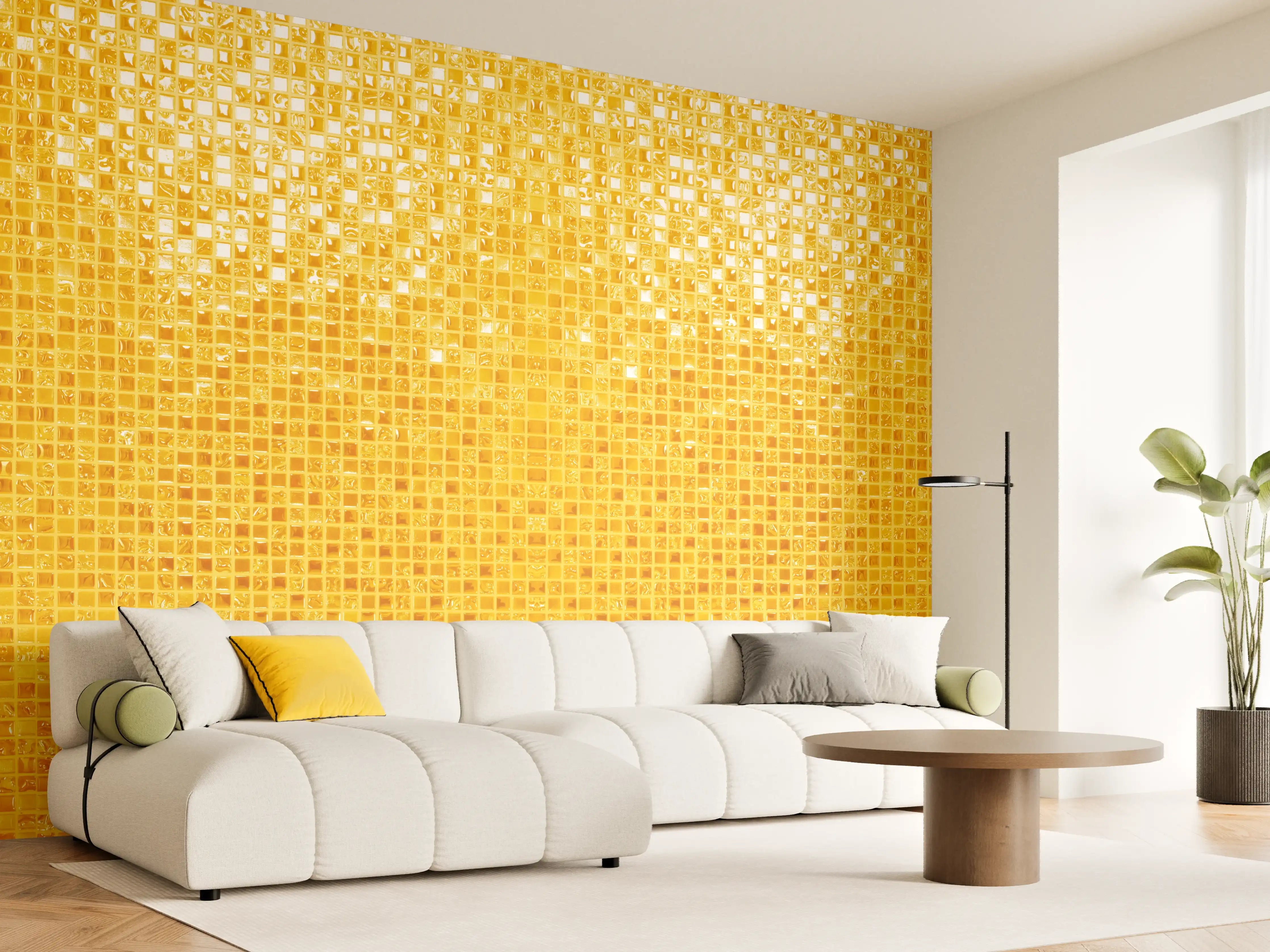 Wandverkleidung Wohnzimmer - Goldgelbe Mosaikfliesen