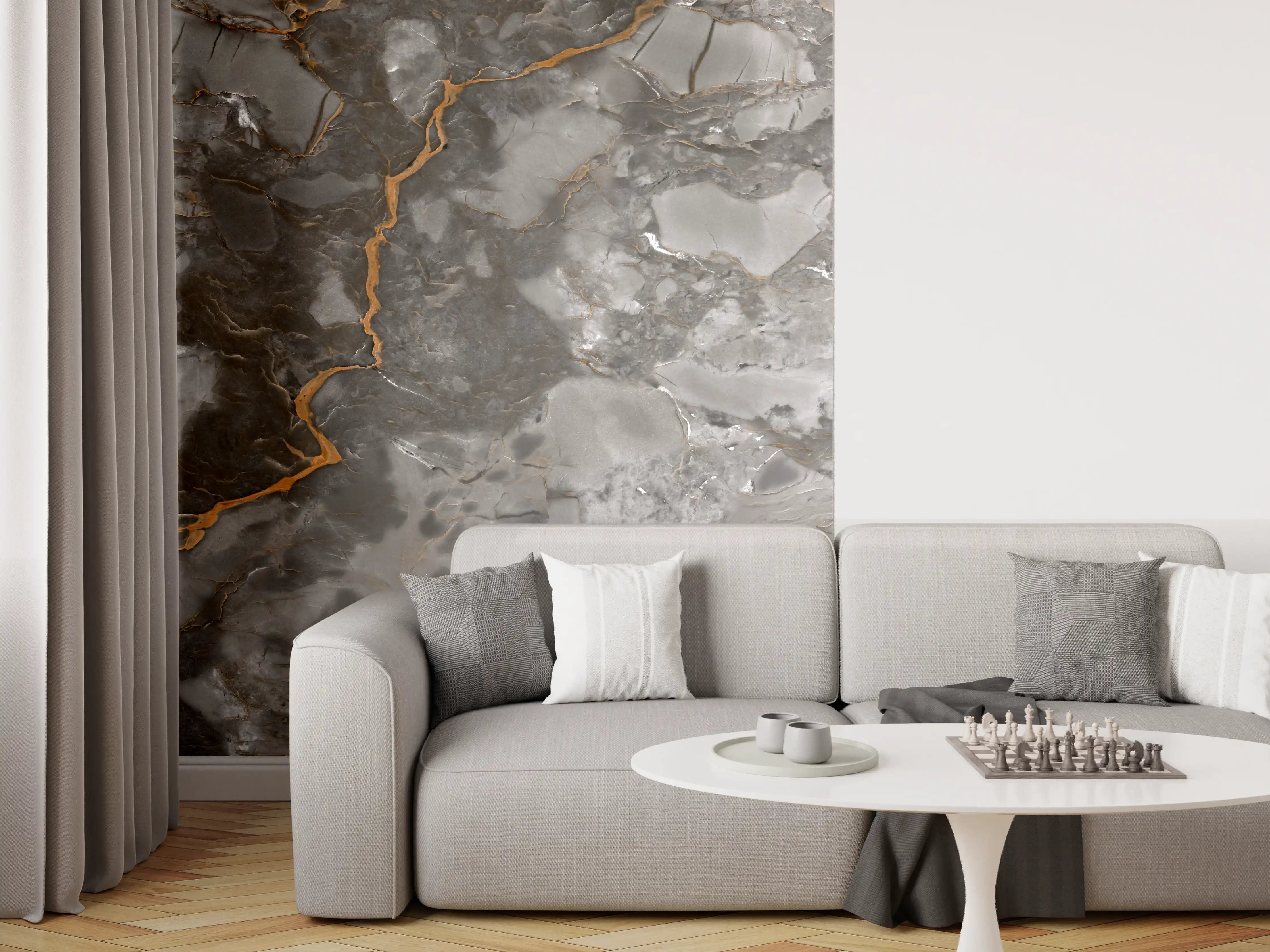 Wandverkleidung Wohnzimmer - Gräulich-Schwarzer Marmor