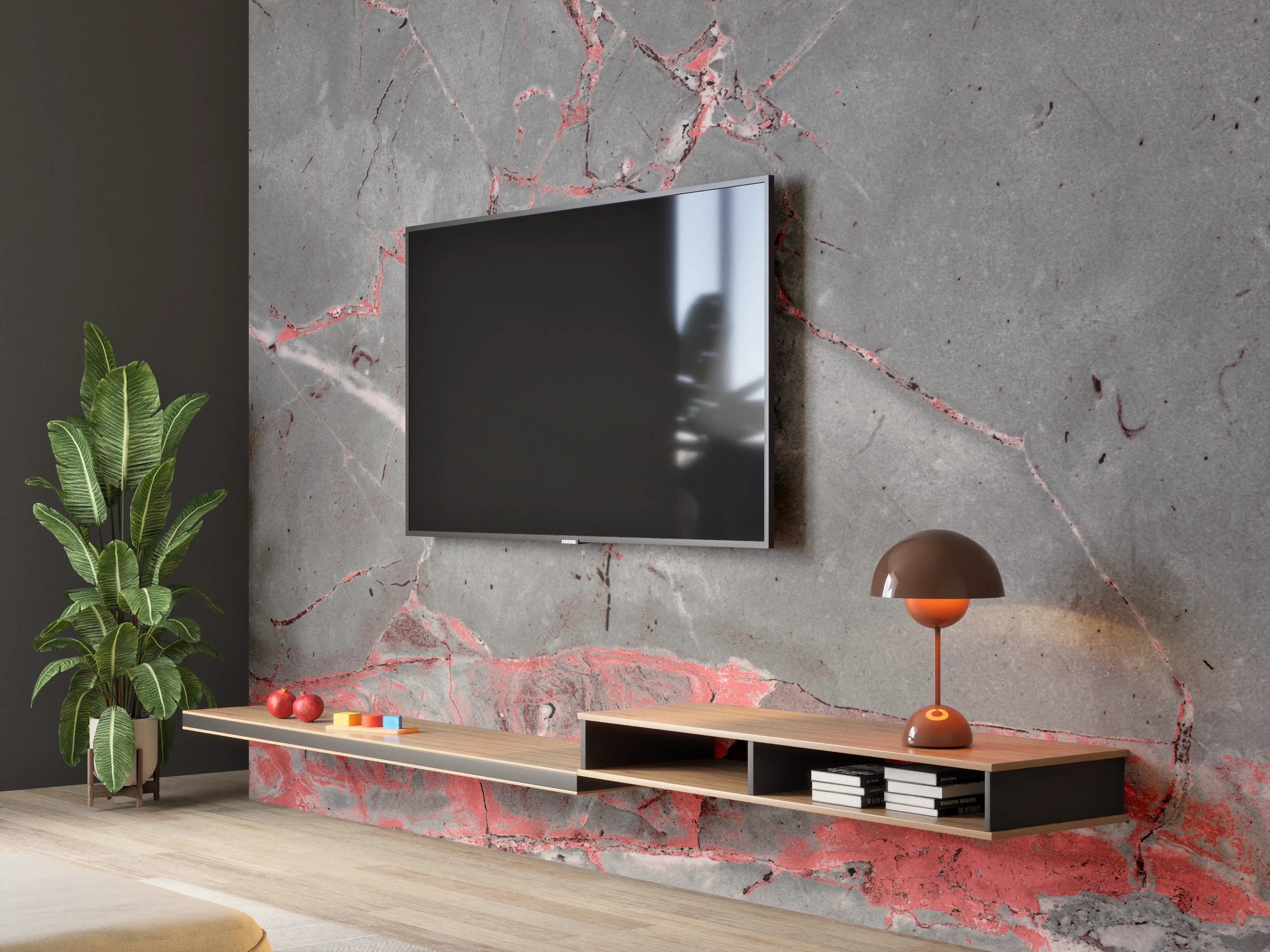 Wandverkleidung Wohnzimmer - Gräulich-rote Marmor Textur