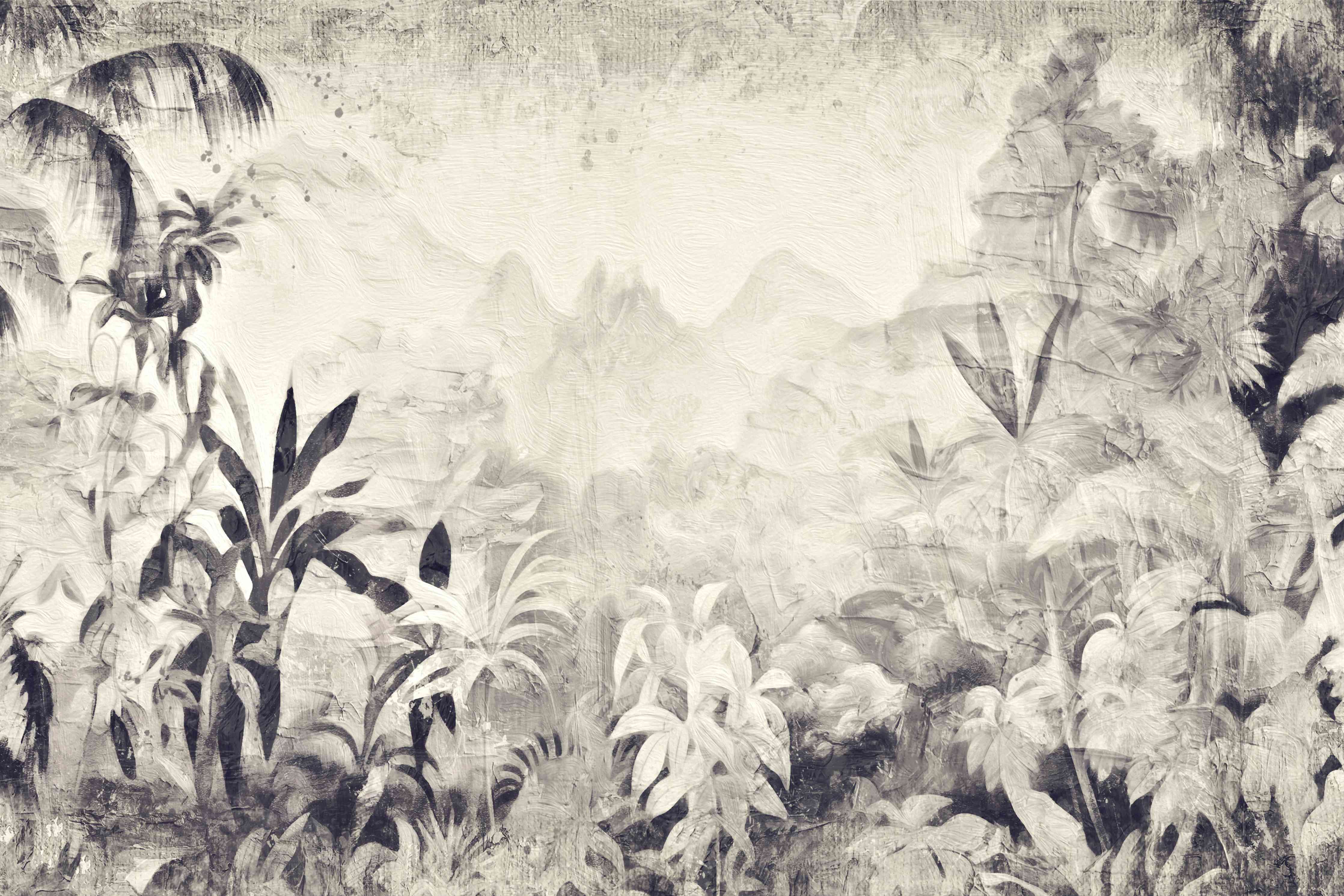 Wandverkleidung Wohnzimmer-Gräuliche Landschaft - Floral
