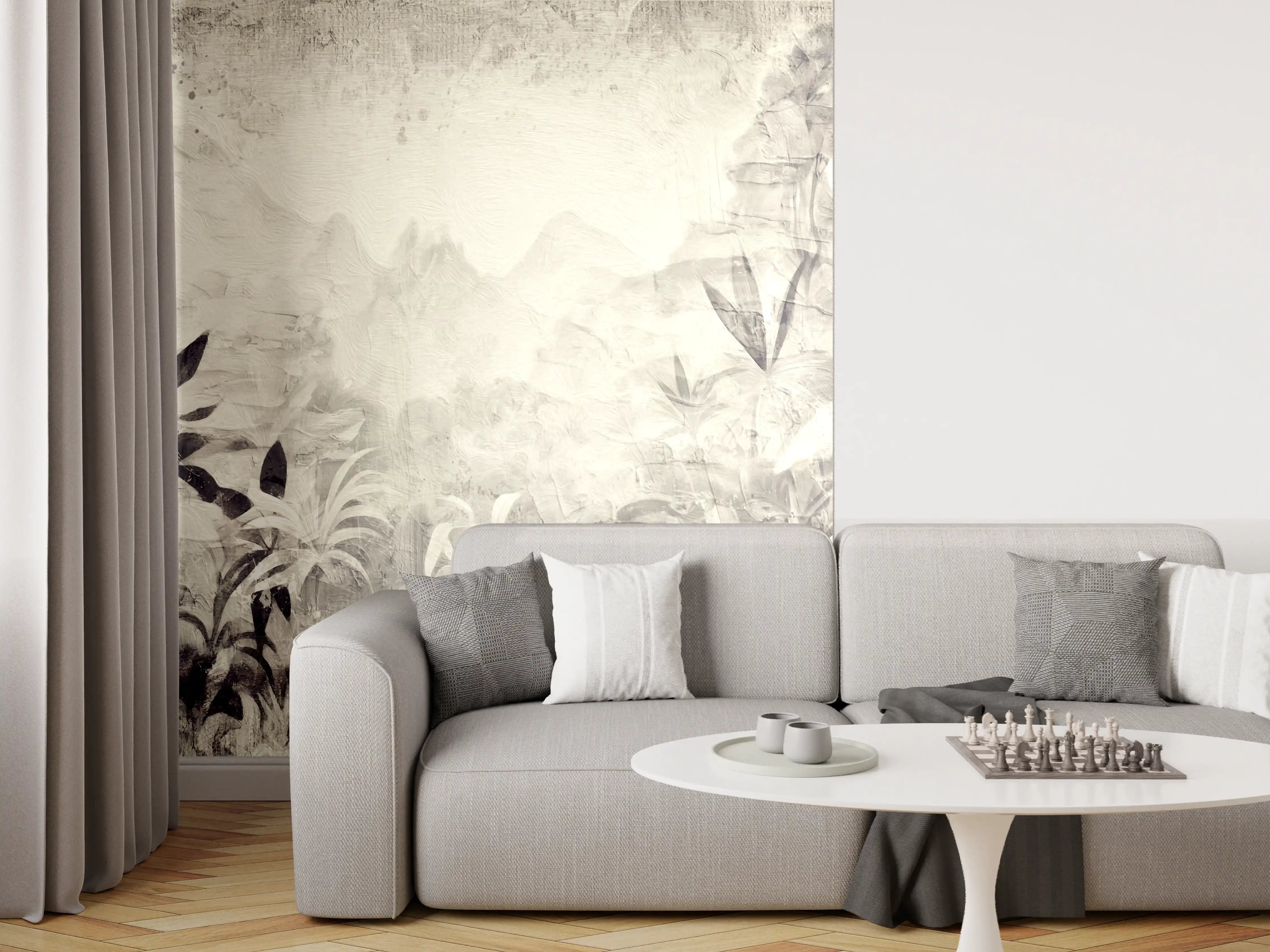 Wandverkleidung Wohnzimmer - Gräuliche Landschaft - Floral