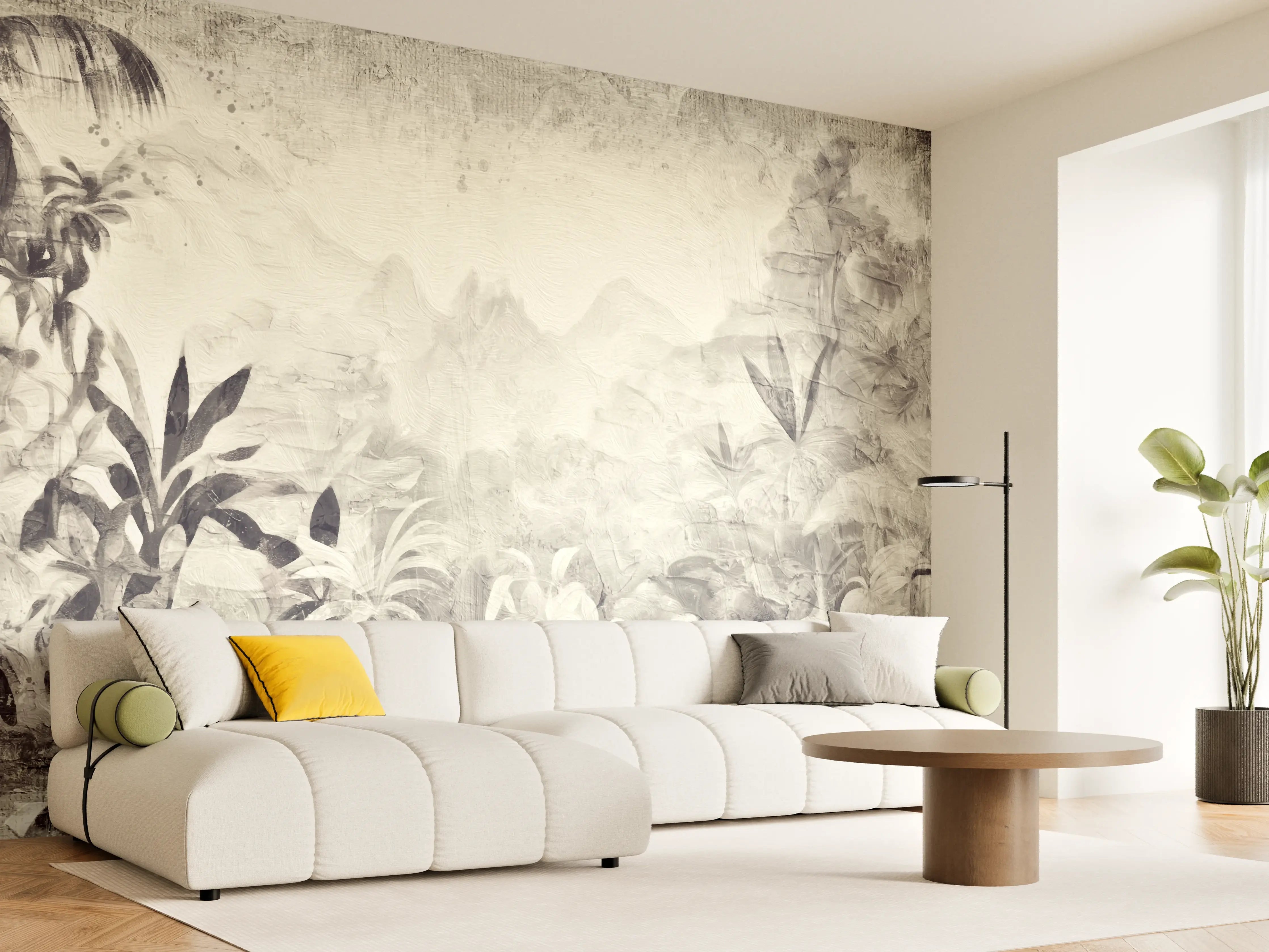 Wandverkleidung Wohnzimmer - Gräuliche Landschaft - Floral