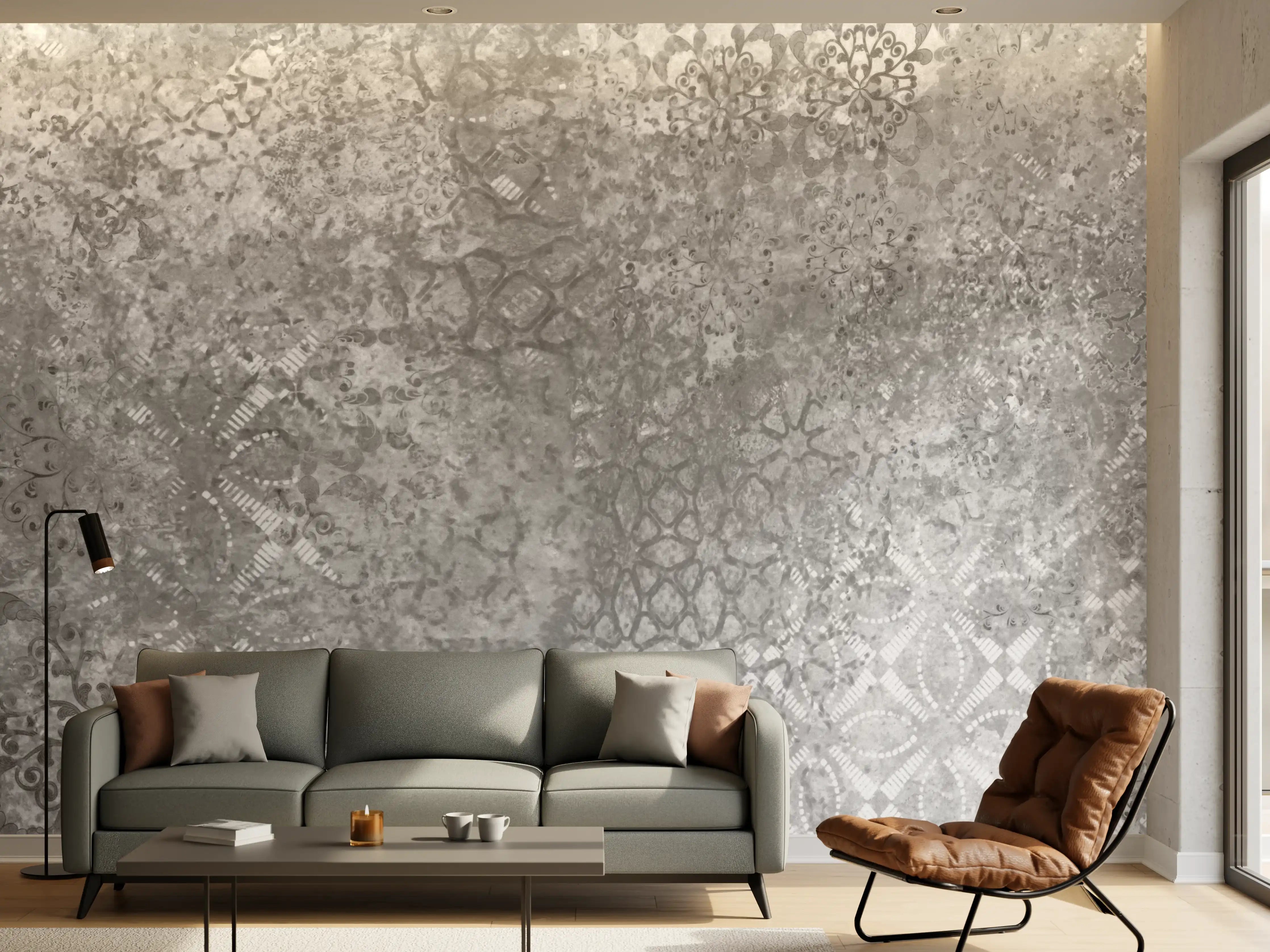 Wandverkleidung Wohnzimmer - Gräuliche Patchwork Fliesen