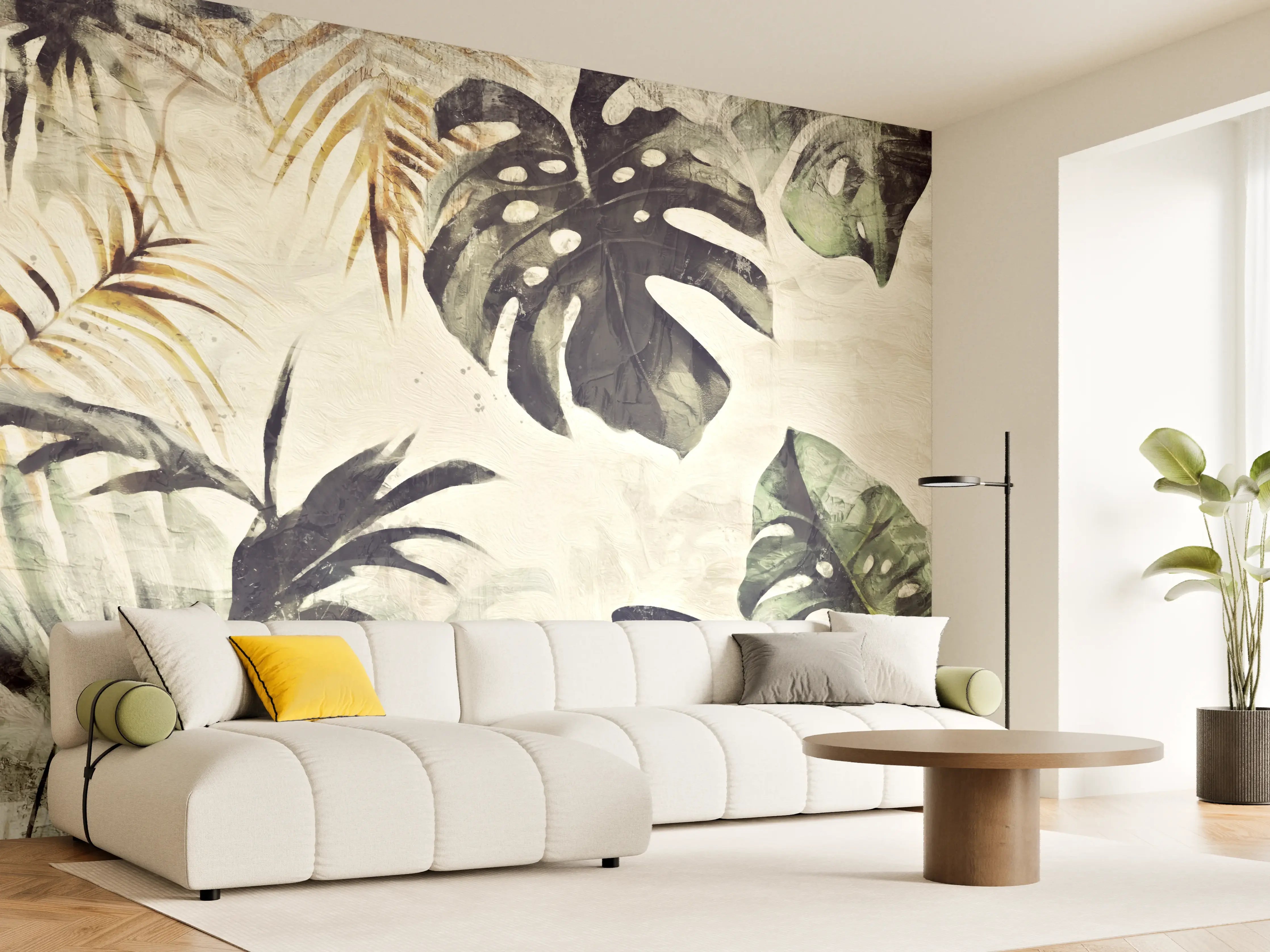 Wandverkleidung Wohnzimmer - Gräuliche Pflanzen - Floral