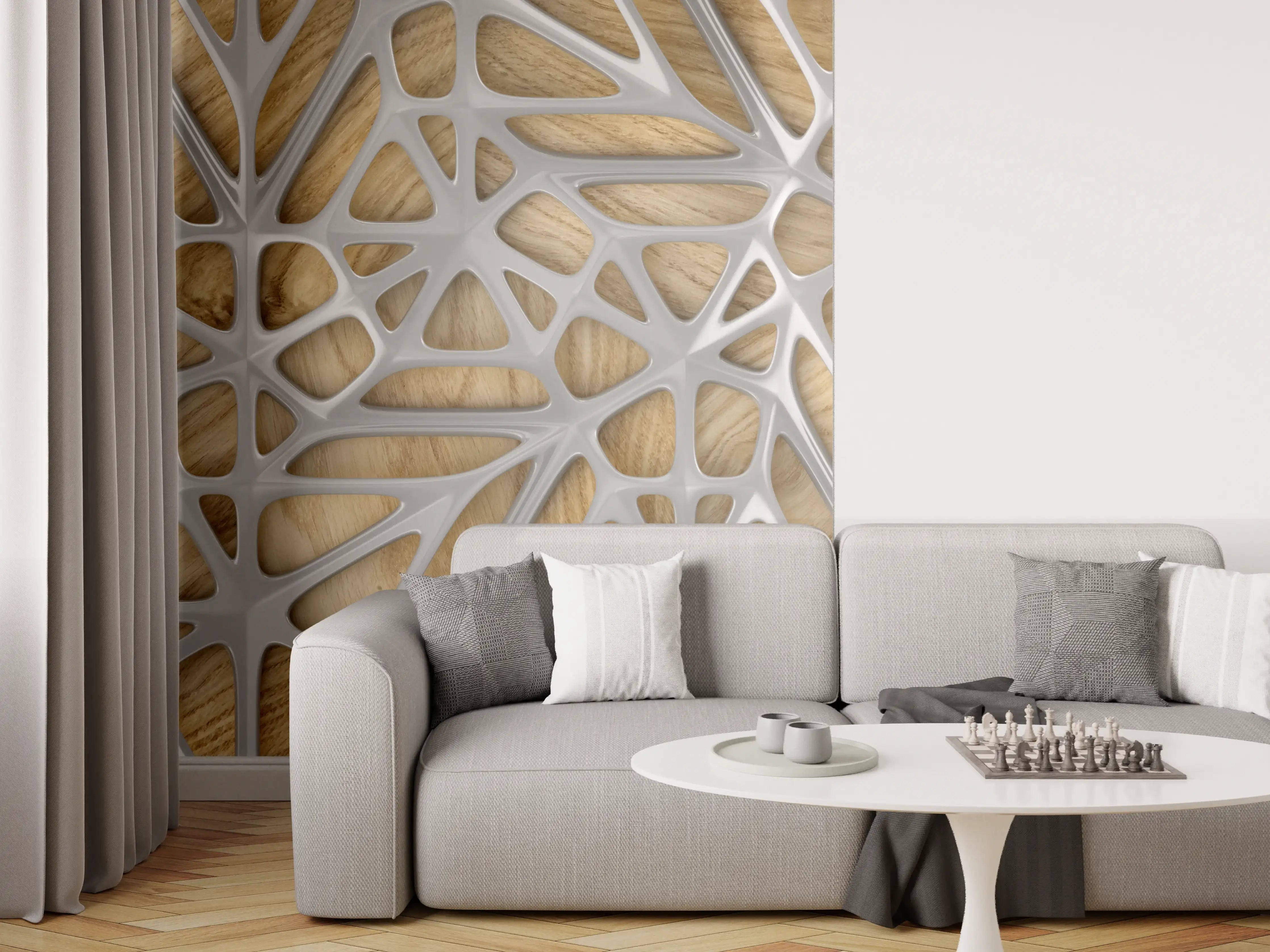 Wandverkleidung Wohnzimmer - Gräuliches Gitter Muster