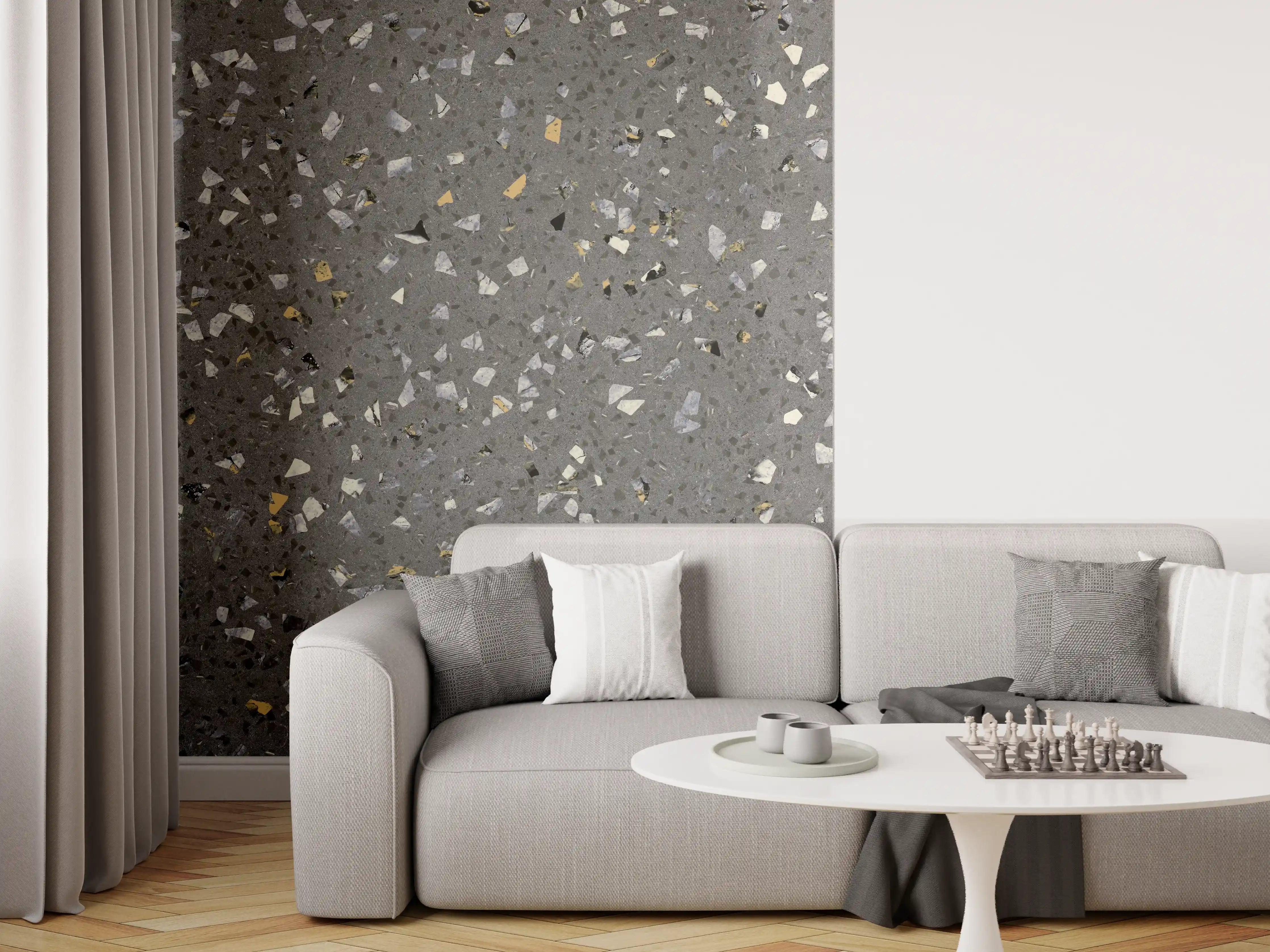 Wandverkleidung Wohnzimmer - Gräuliches Wandmuster - Marmor
