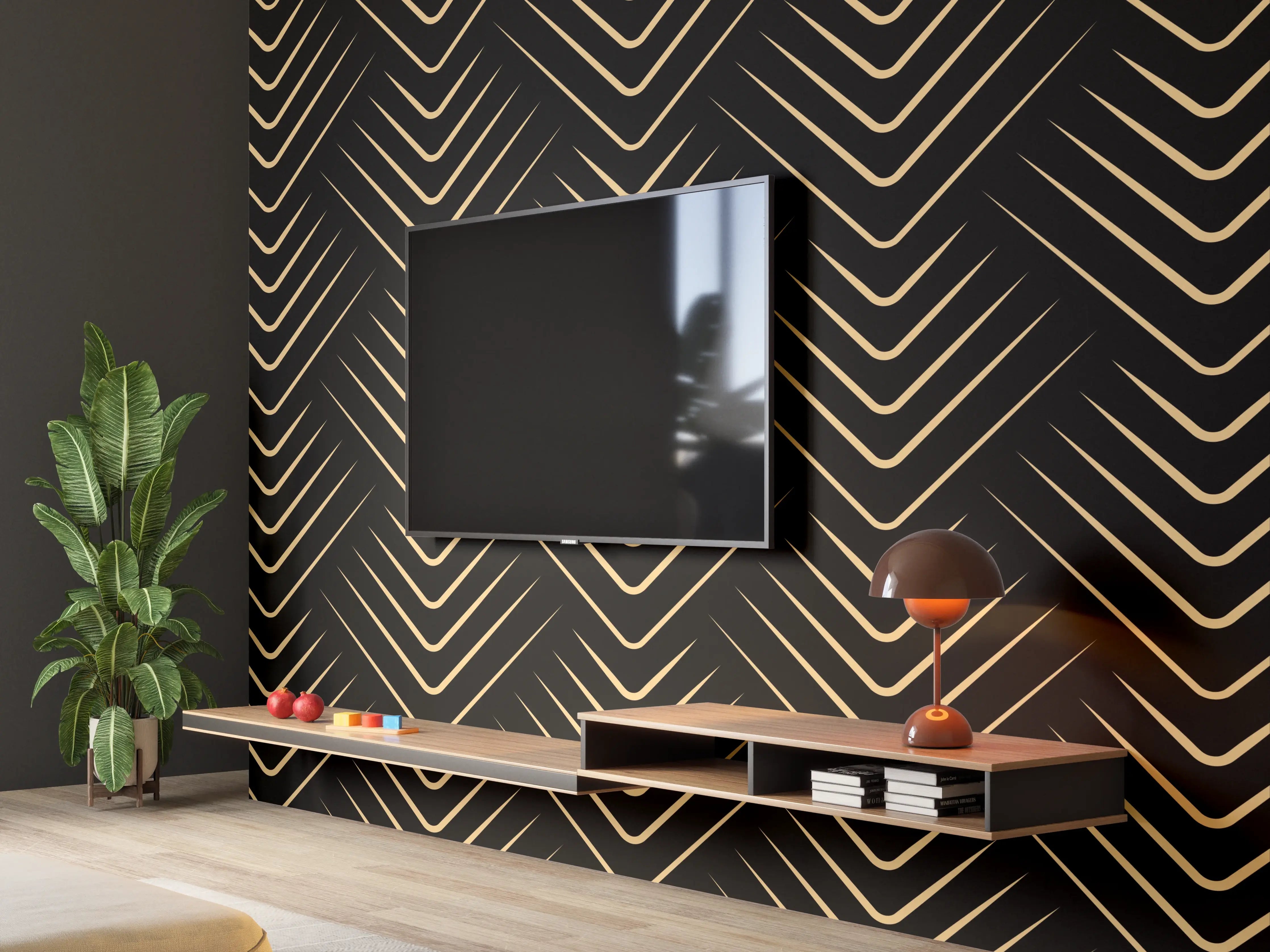Wandverkleidung Wohnzimmer - Grafisches Schwarz-Muster