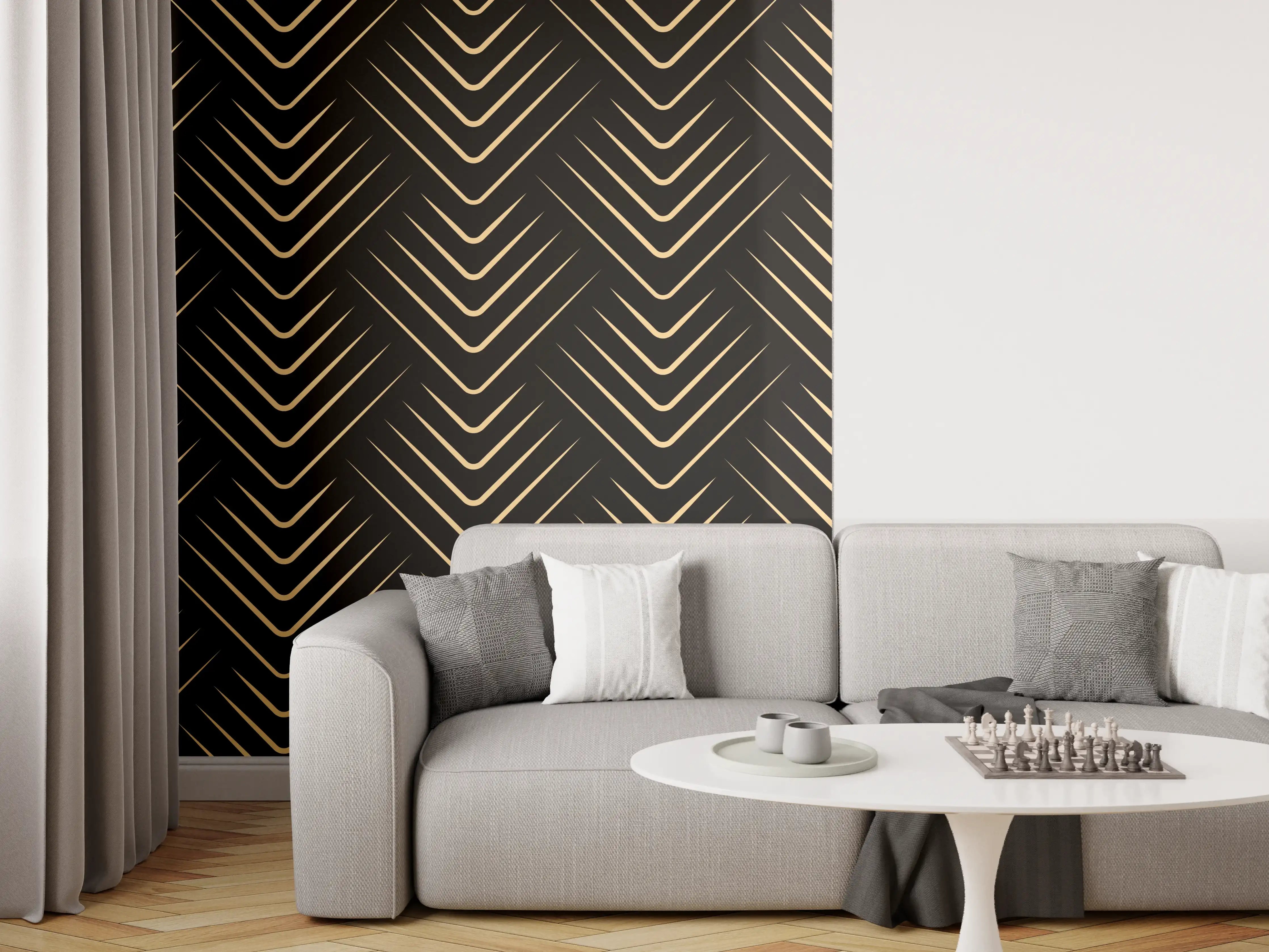 Wandverkleidung Wohnzimmer - Grafisches Schwarz-Muster
