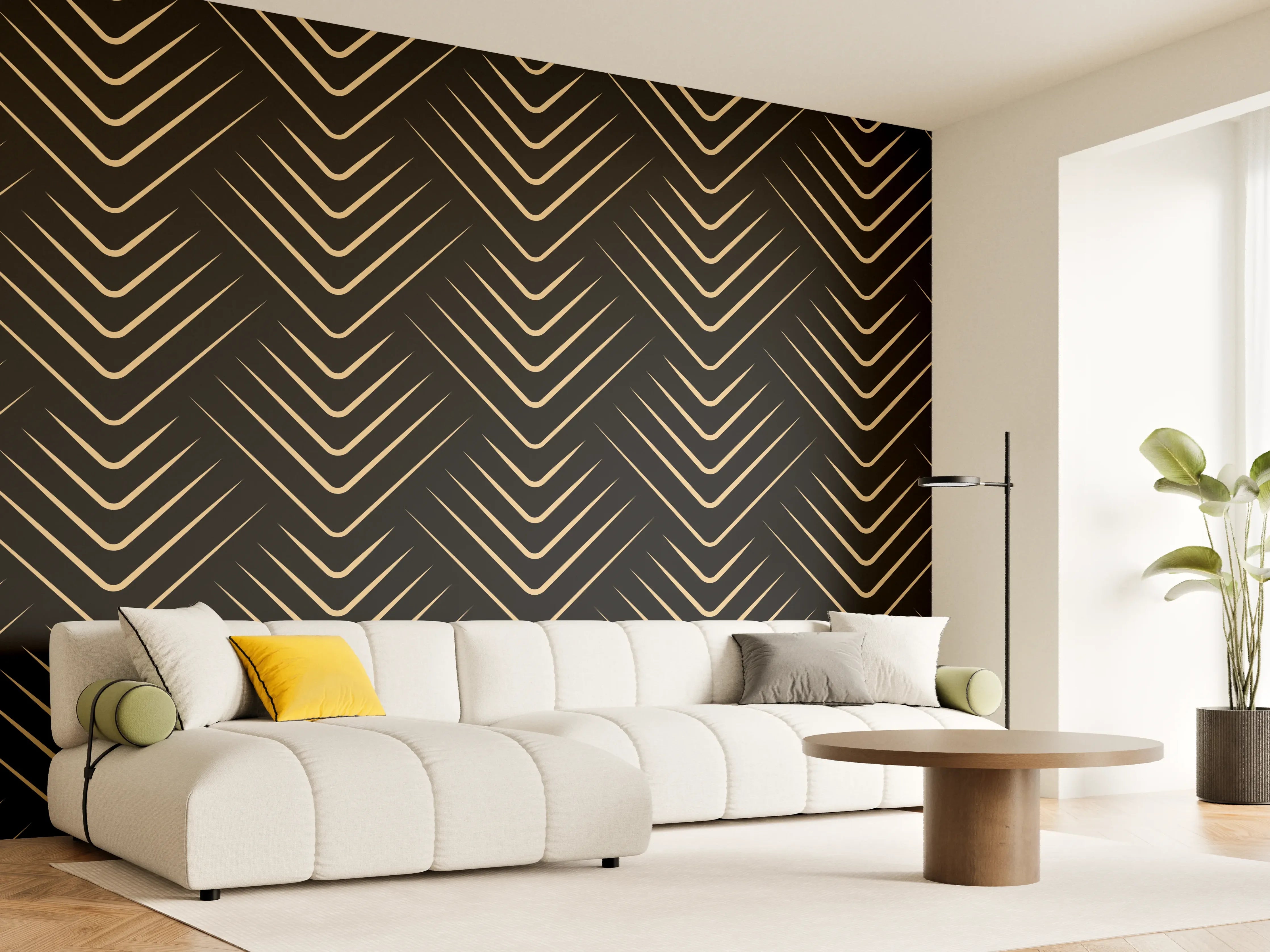 Wandverkleidung Wohnzimmer - Grafisches Schwarz-Muster