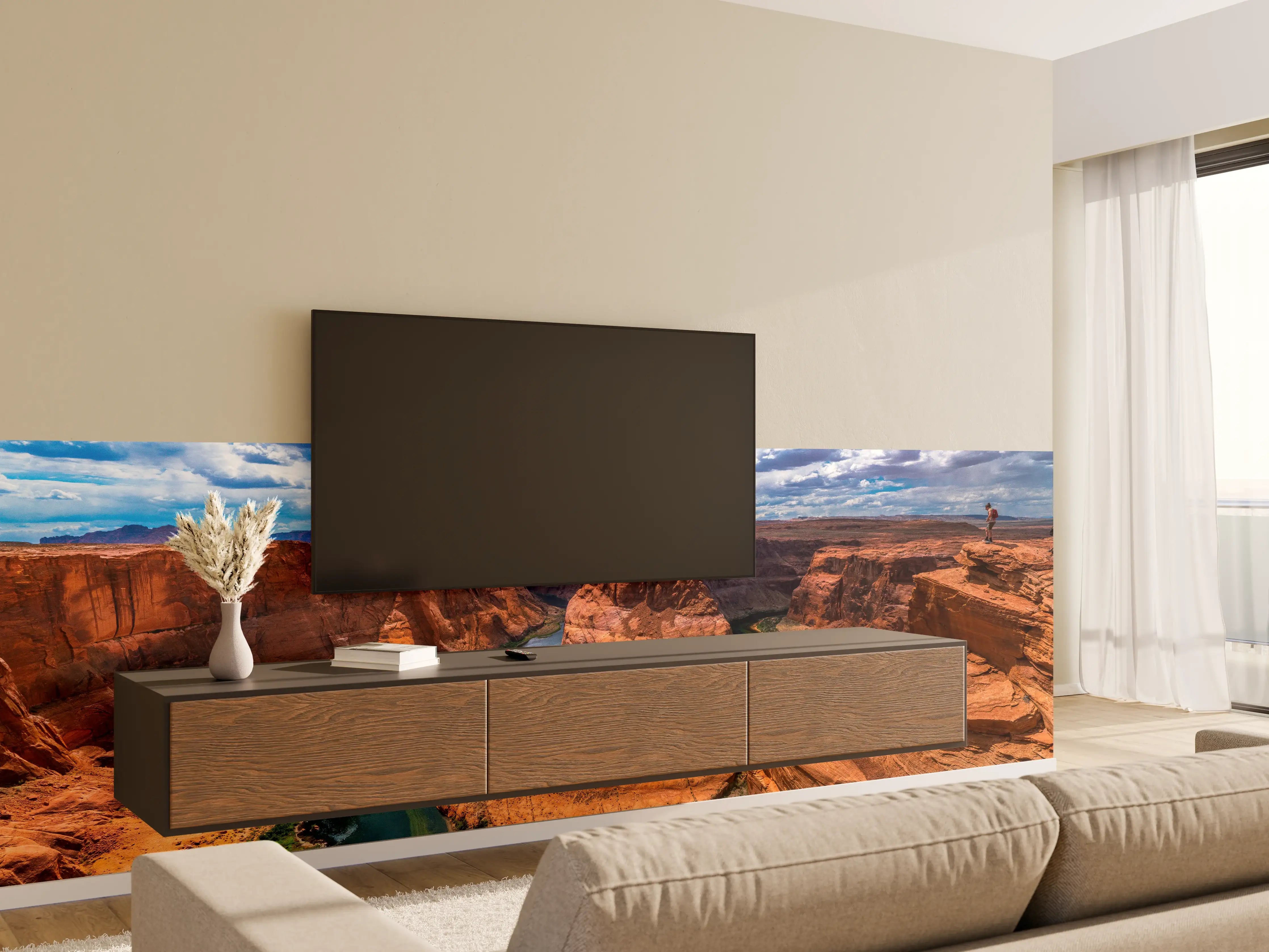 Wandverkleidung Wohnzimmer - Grandiose Canyon-Landschaft mit Fluss