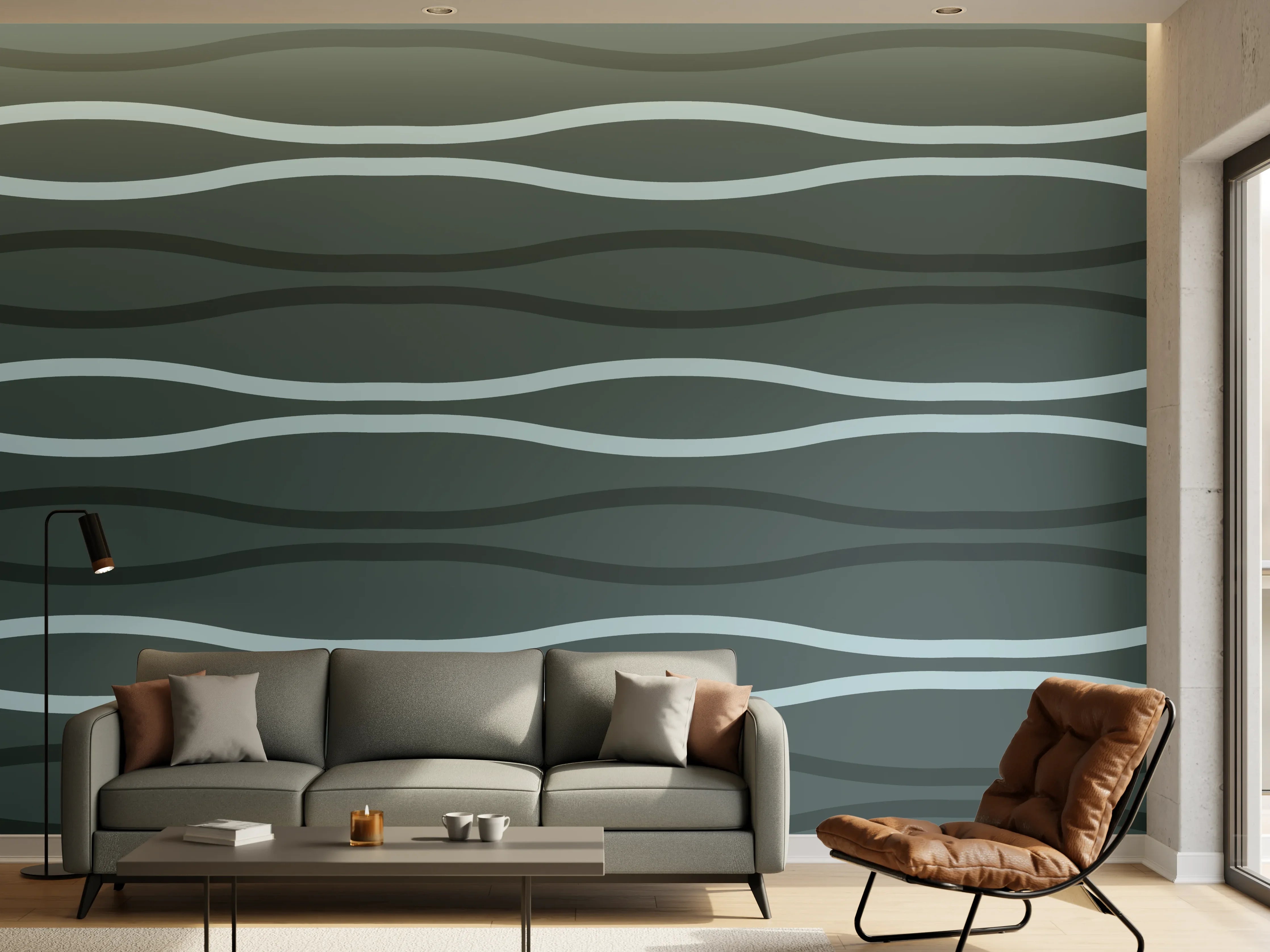 Wandverkleidung Wohnzimmer - Grau-Blauer Wellen Hintergrund