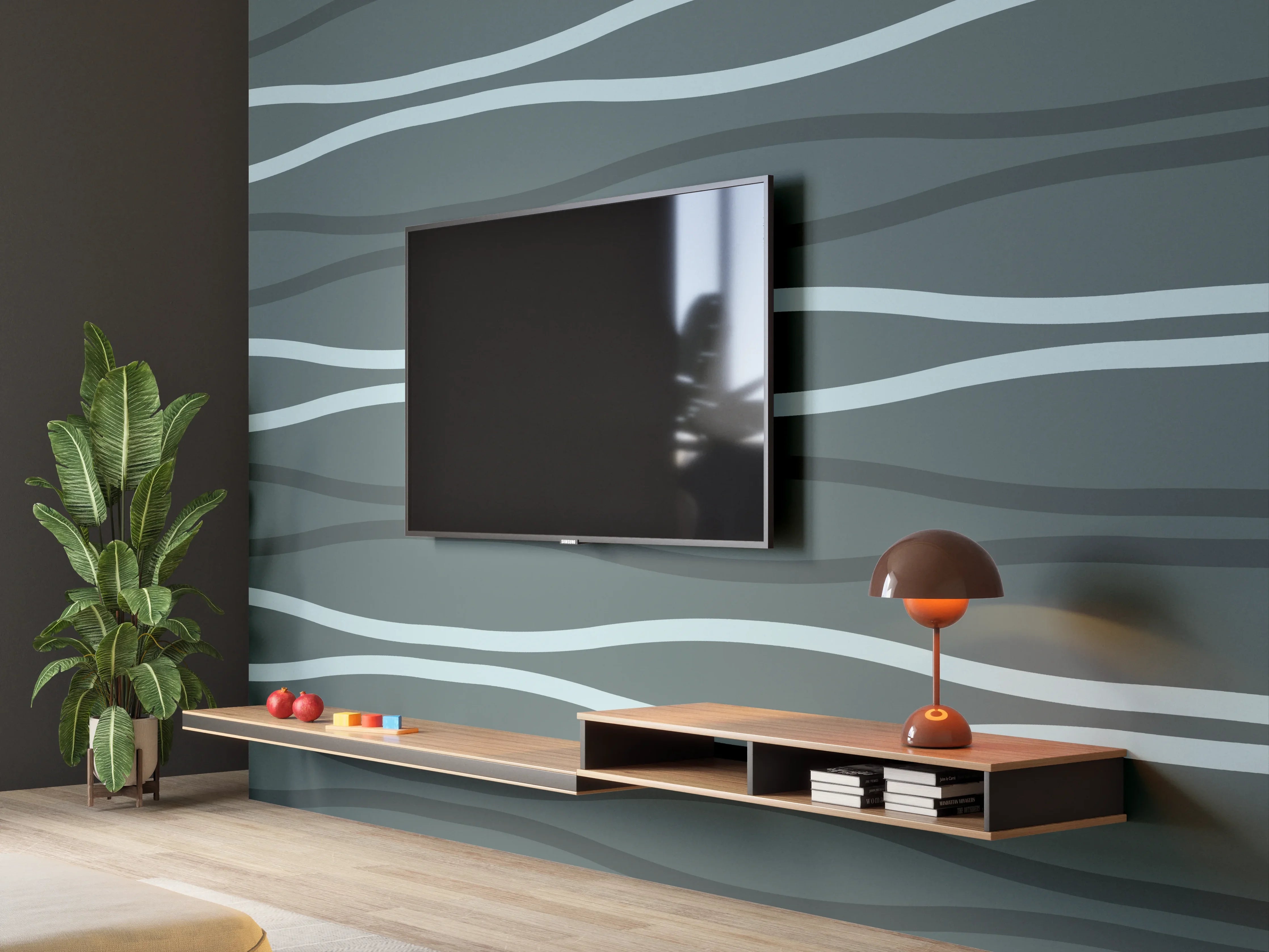 Wandverkleidung Wohnzimmer - Grau-Blauer Wellen Hintergrund