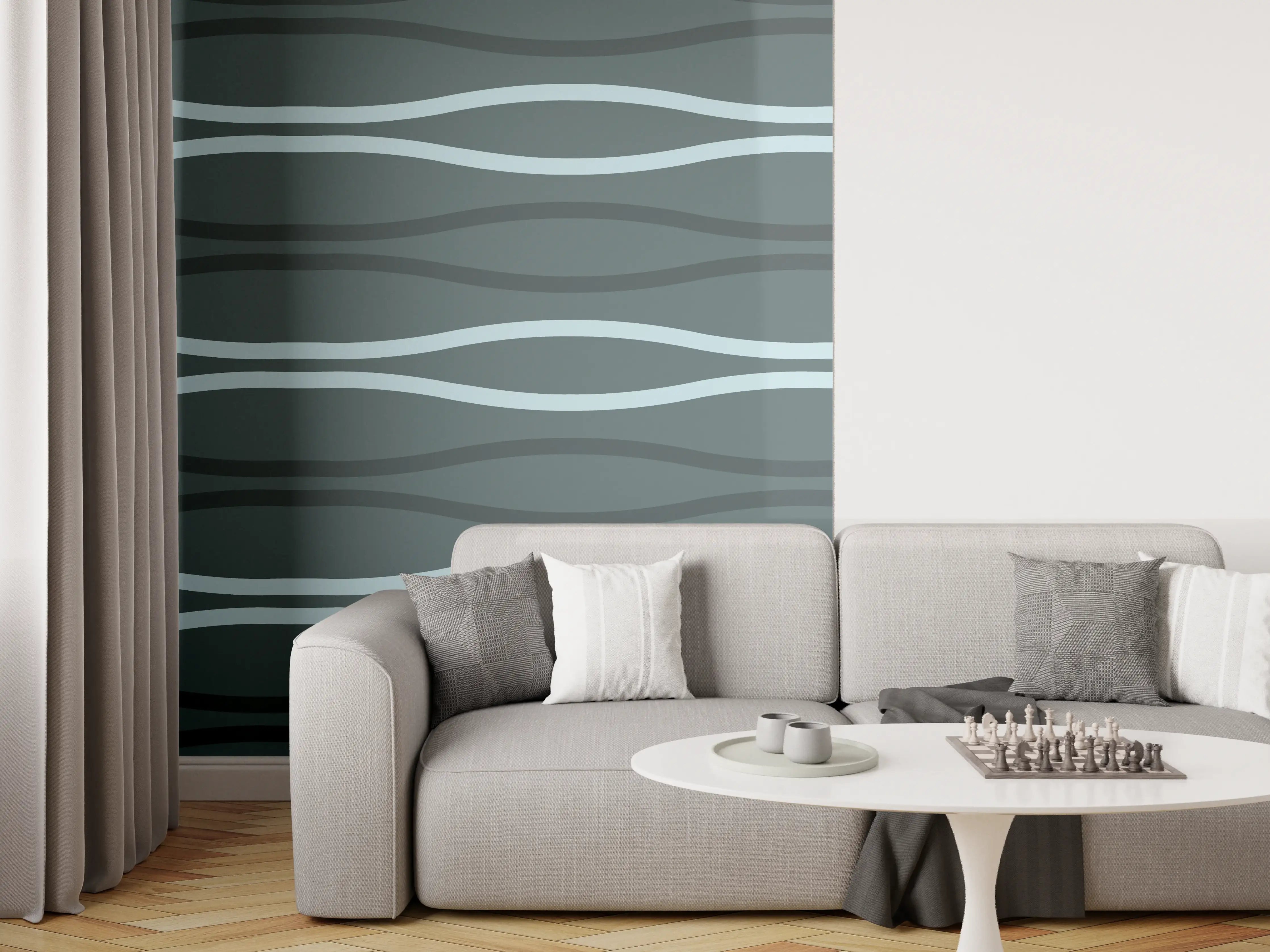 Wandverkleidung Wohnzimmer - Grau-Blauer Wellen Hintergrund