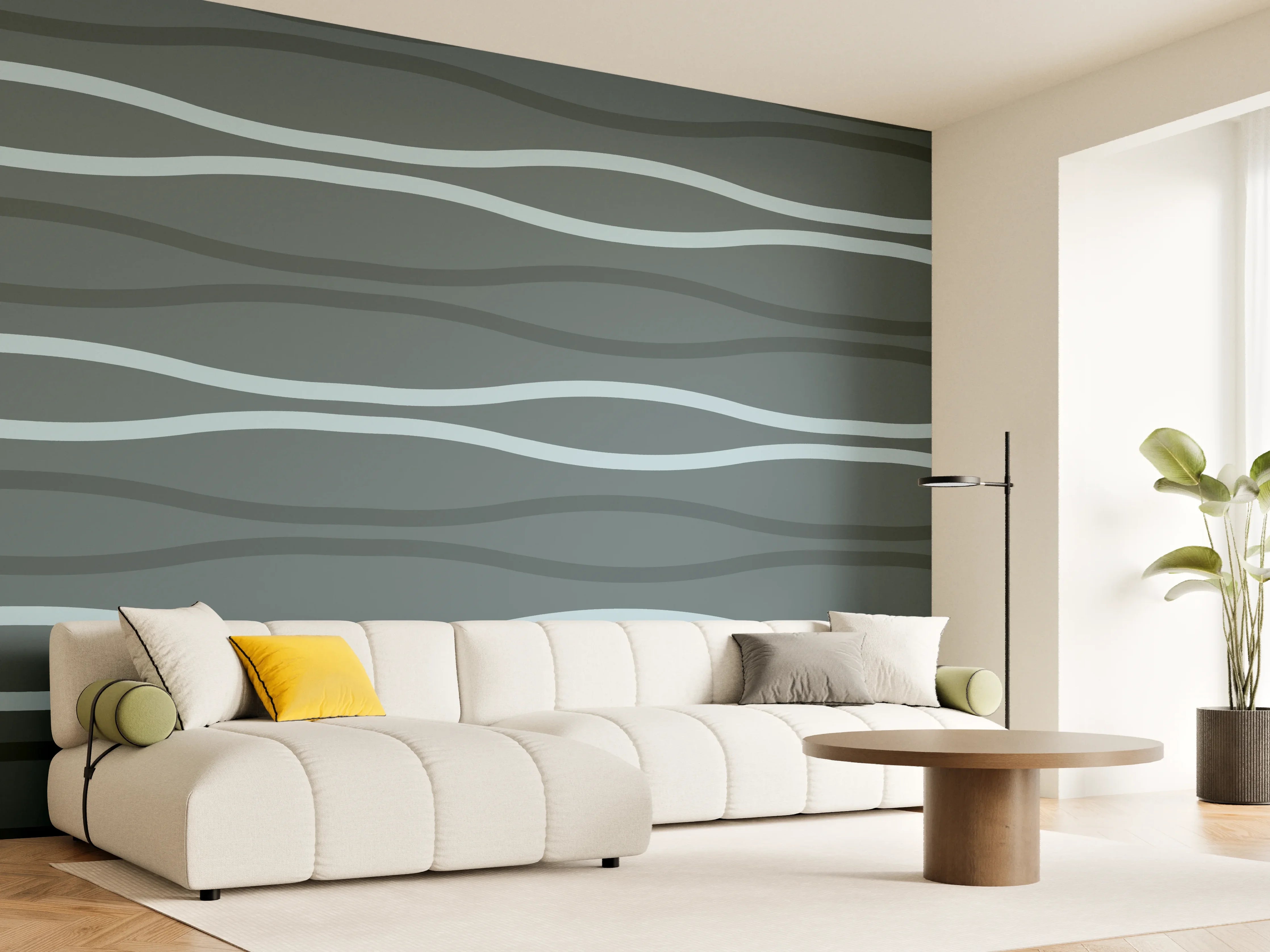 Wandverkleidung Wohnzimmer - Grau-Blauer Wellen Hintergrund