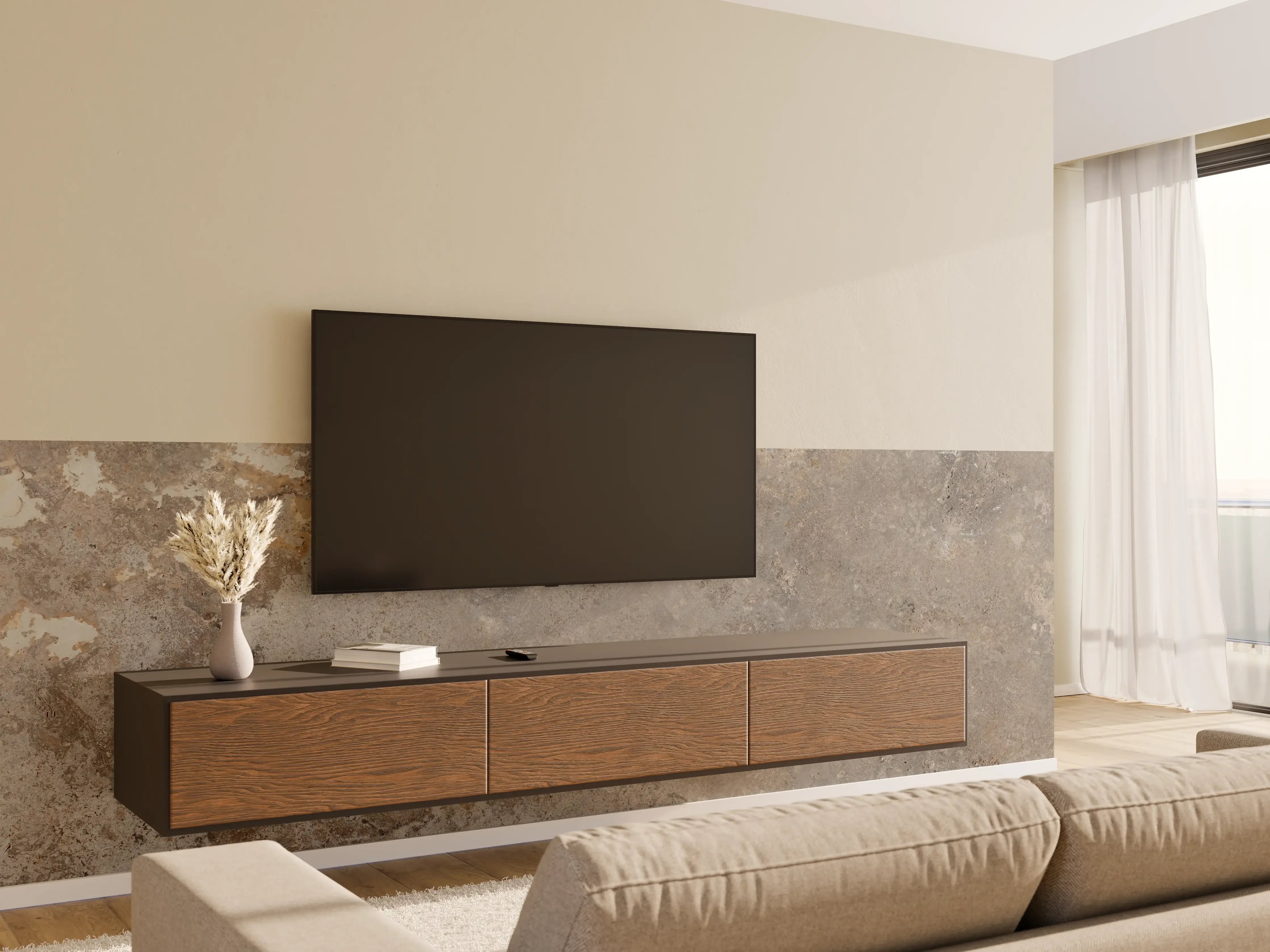 Wandverkleidung Wohnzimmer - Grau-Braune Steinwand-Textur