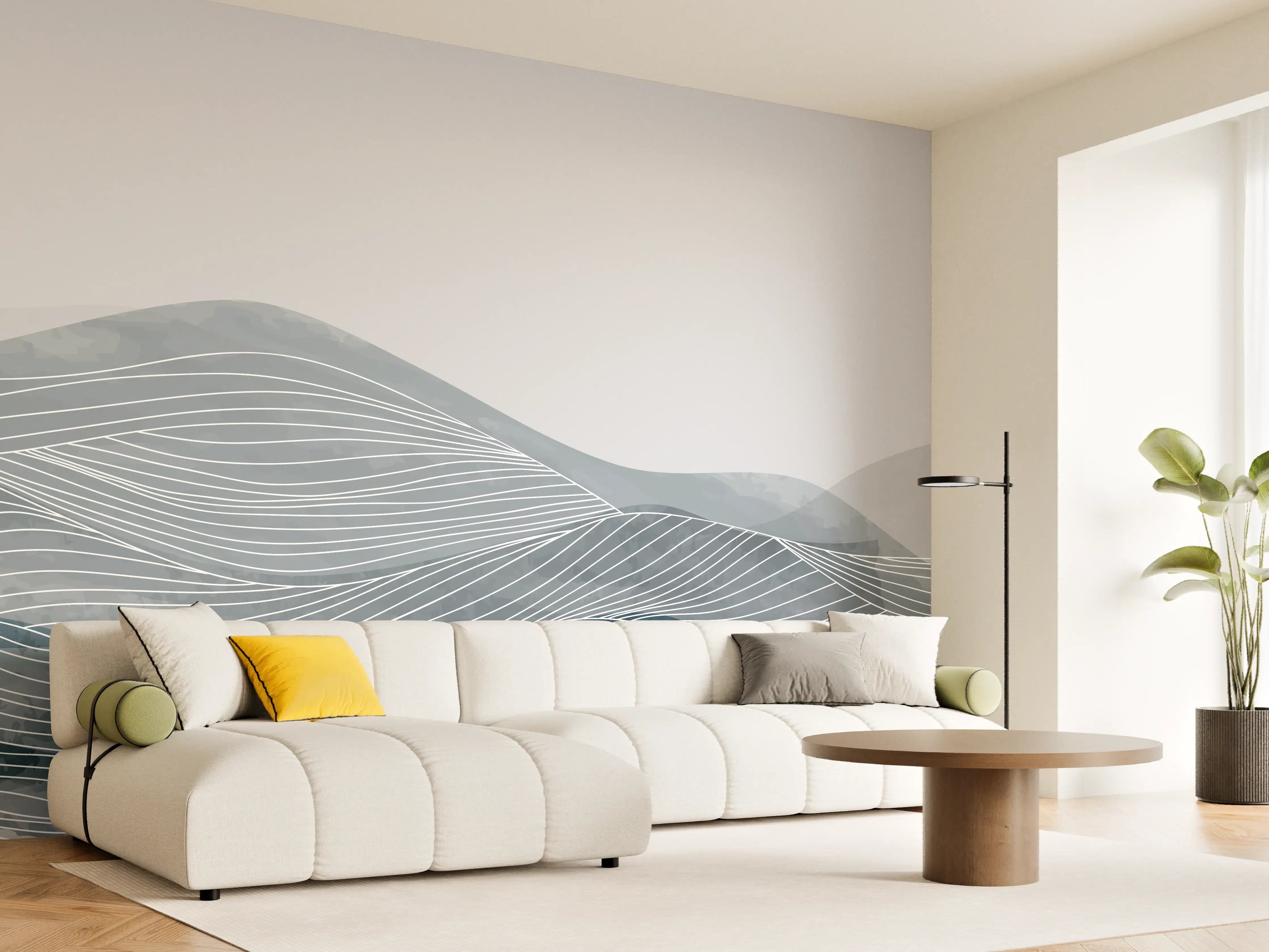 Wandverkleidung Wohnzimmer - Grau-Weiße Wellenstruktur