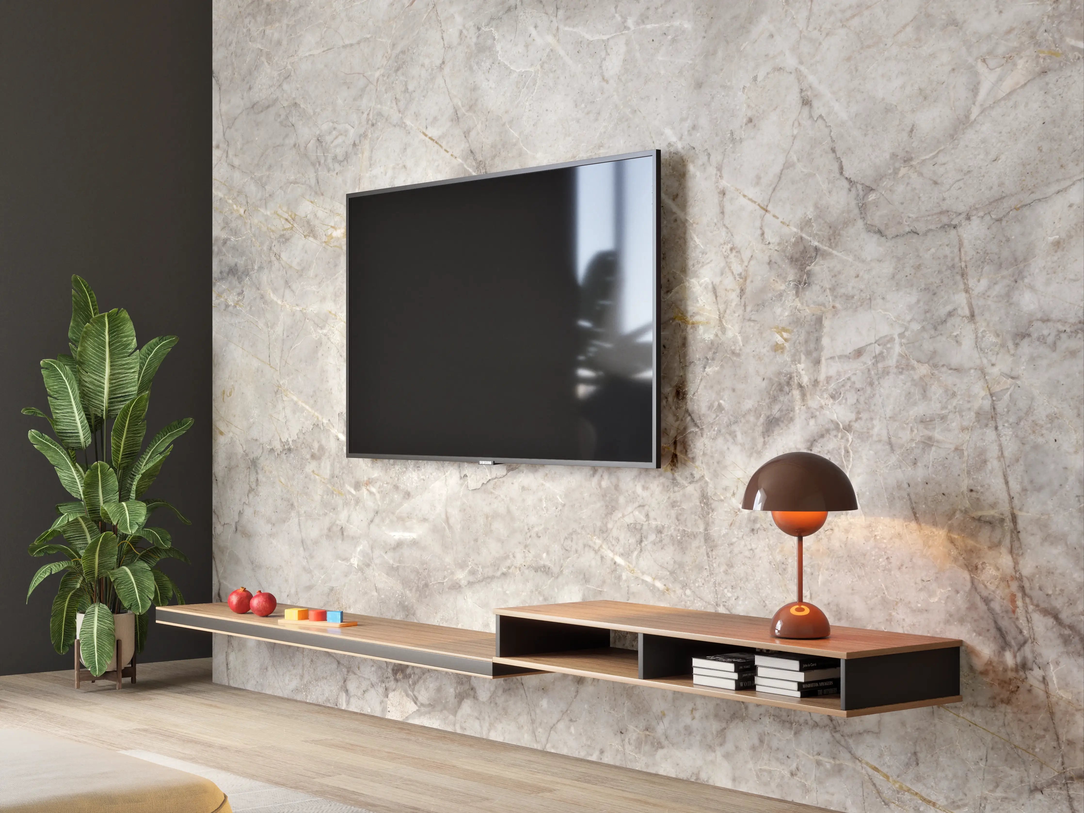 Wandverkleidung Wohnzimmer - Grau-Weißer Marmorstein Effekt