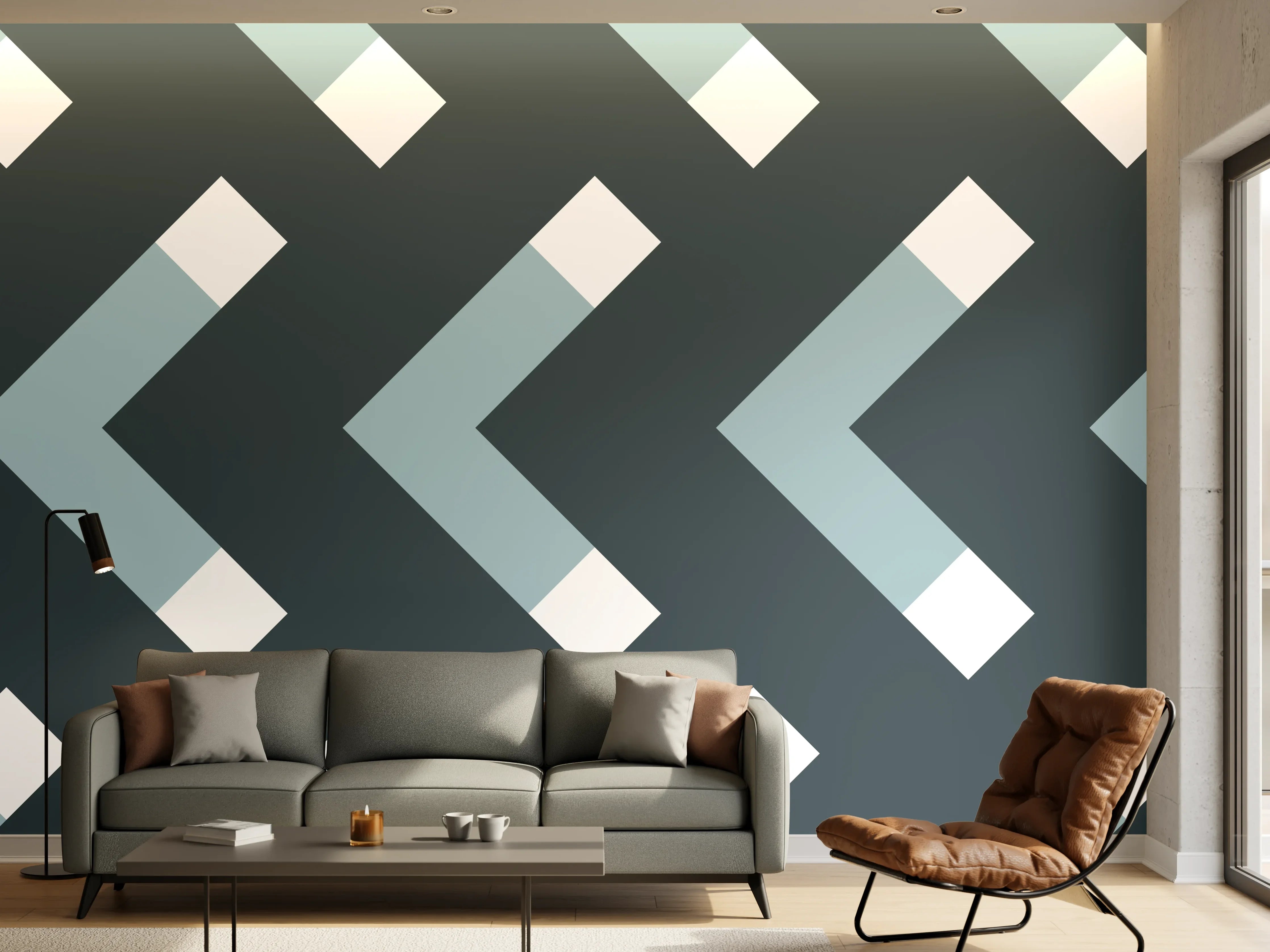 Wandverkleidung Wohnzimmer - Grau-Weißes Chevron Muster