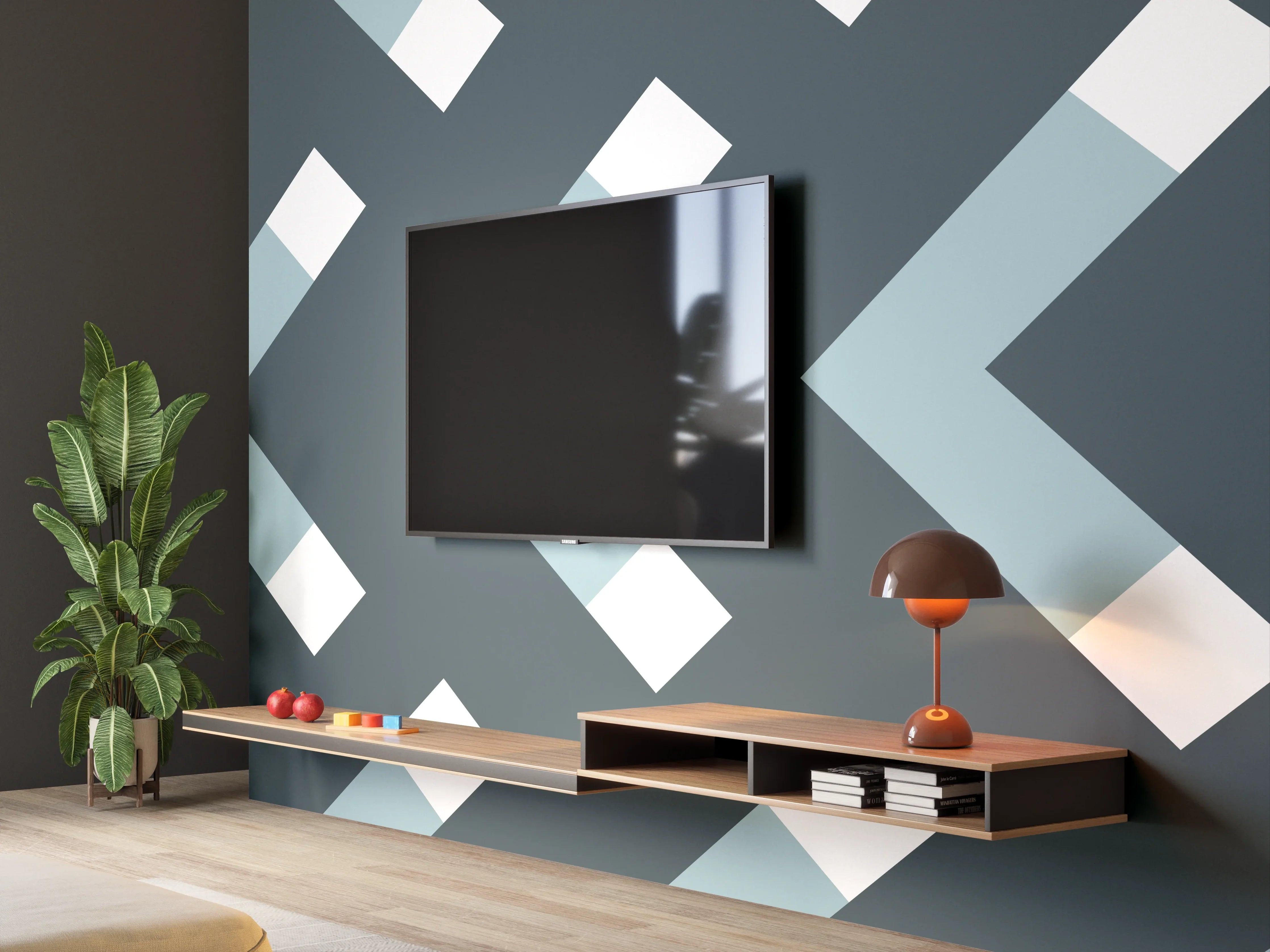 Wandverkleidung Wohnzimmer - Grau-Weißes Chevron Muster