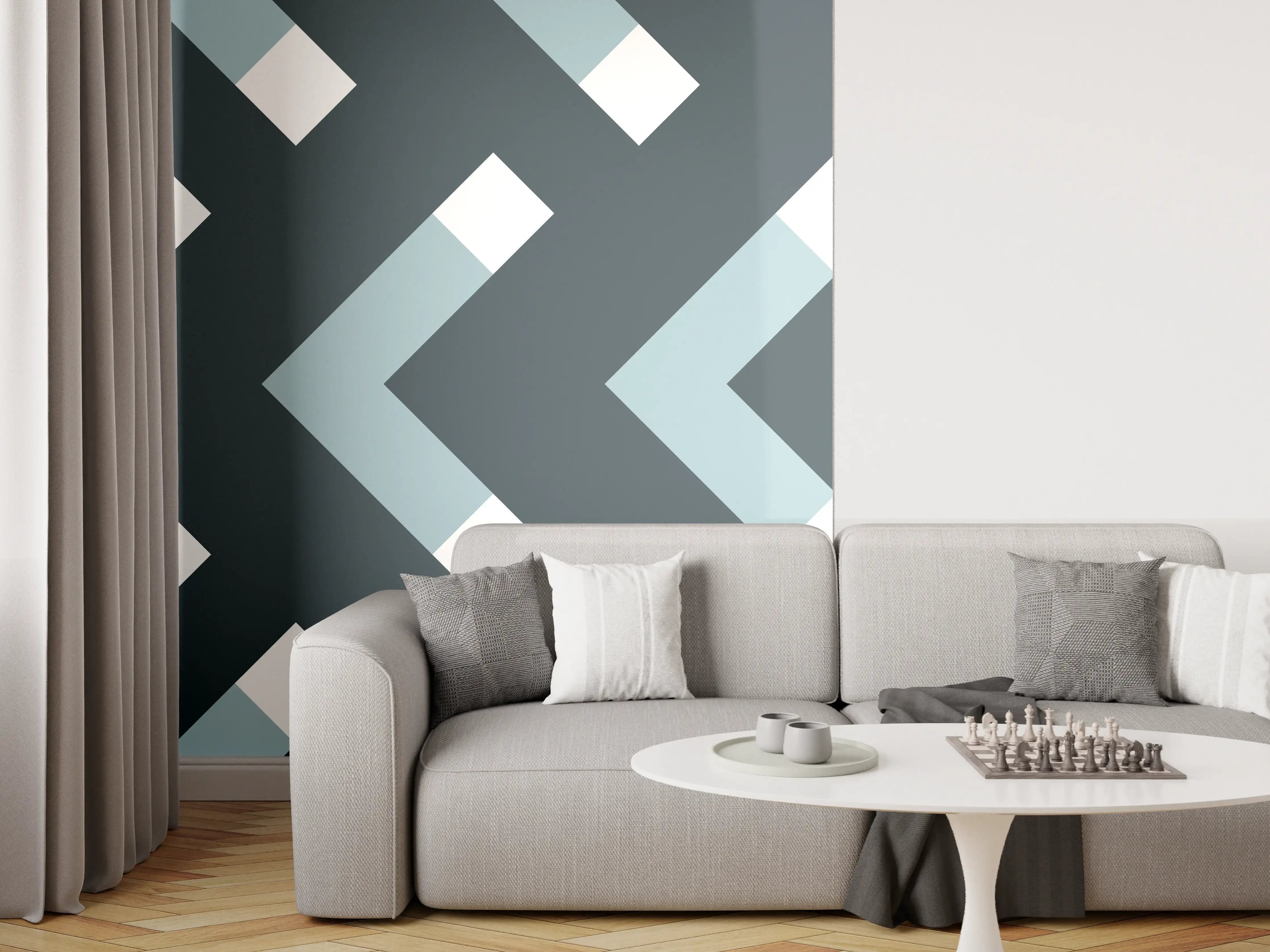 Wandverkleidung Wohnzimmer - Grau-Weißes Chevron Muster
