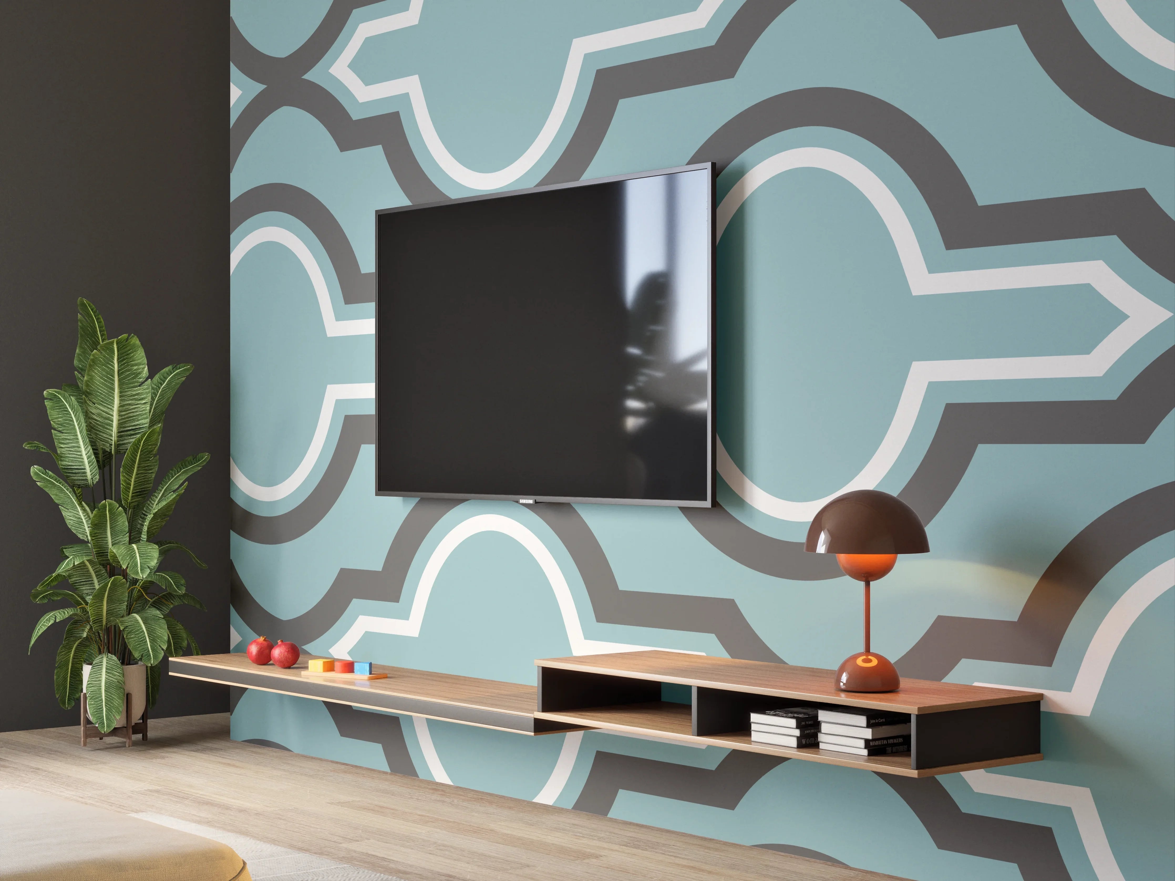 Wandverkleidung Wohnzimmer - Grau-Weißes Grafikdesign Muster