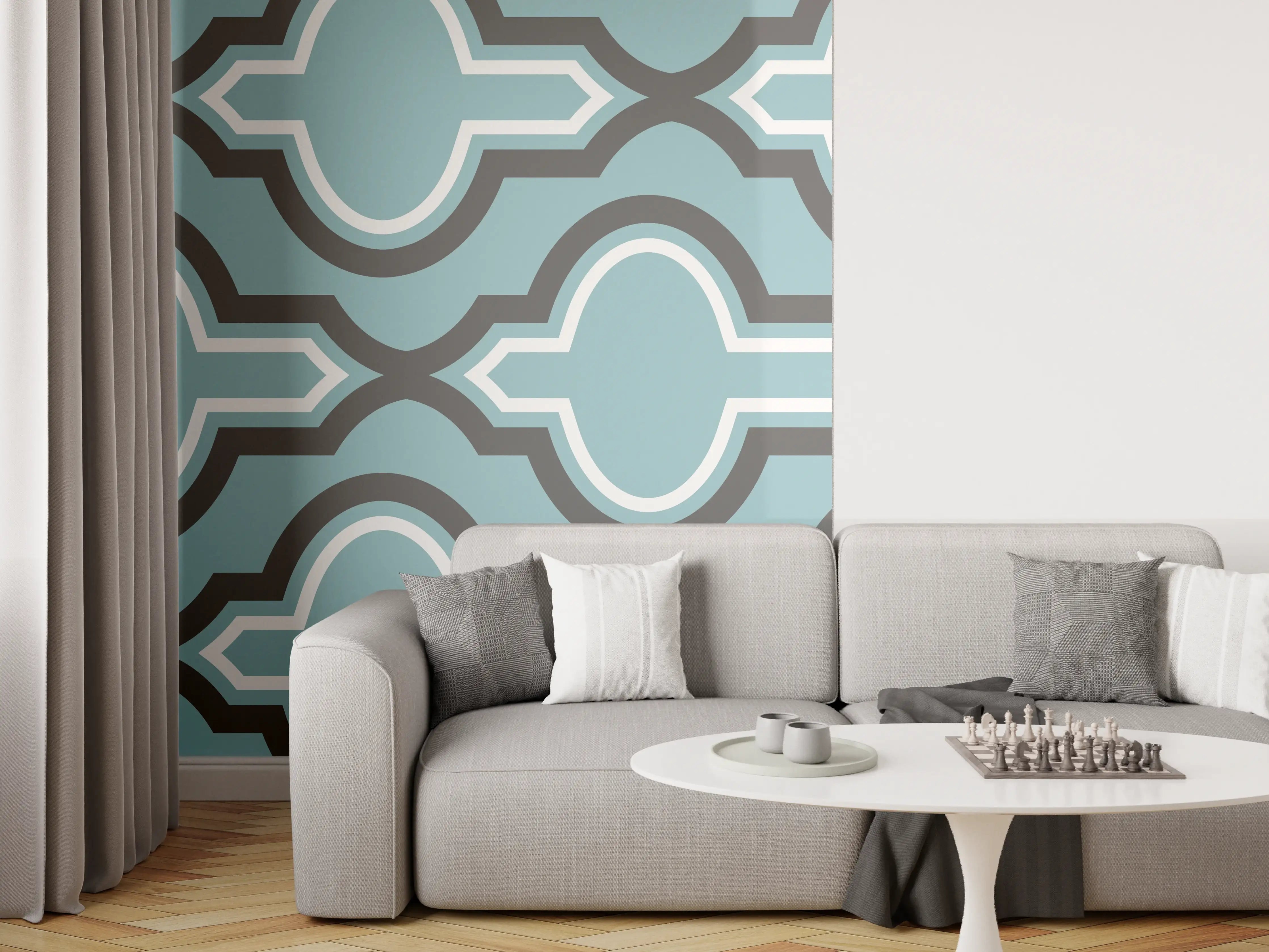 Wandverkleidung Wohnzimmer - Grau-Weißes Grafikdesign Muster