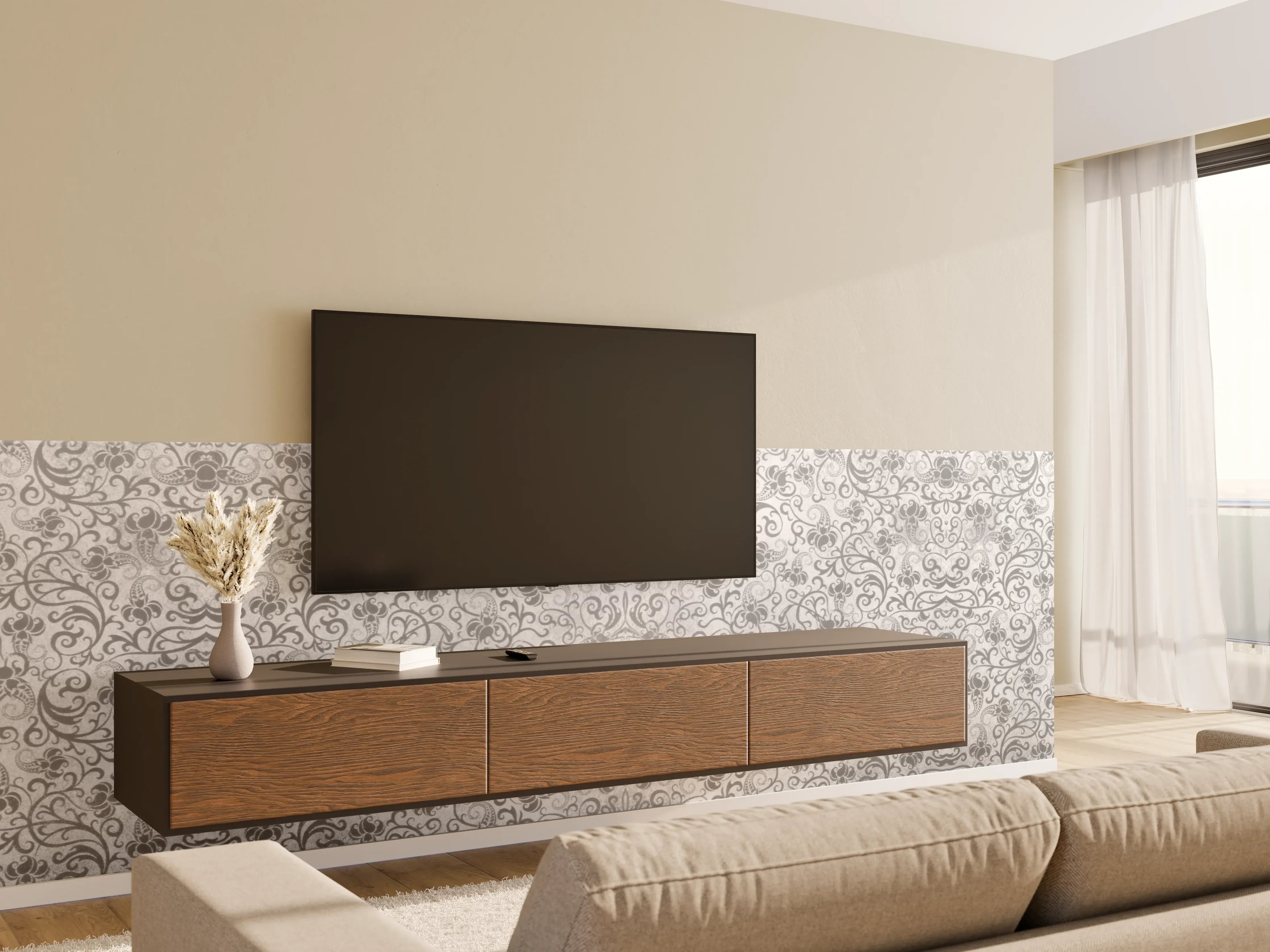 Wandverkleidung Wohnzimmer - Grau-Weißes Vintage Fliesenmuster