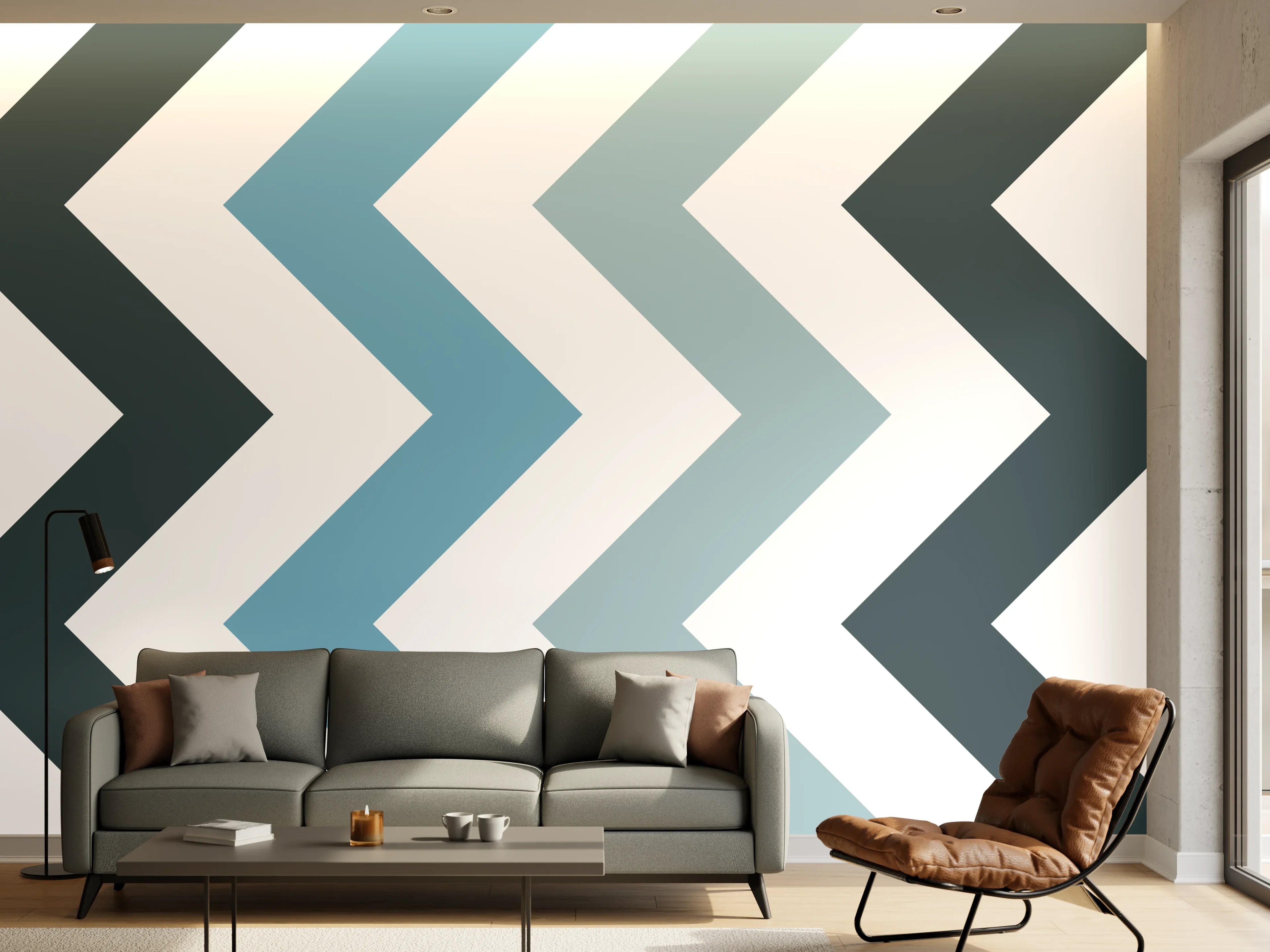 Wandverkleidung Wohnzimmer - Grau-Weißes Zick-Zack-Design