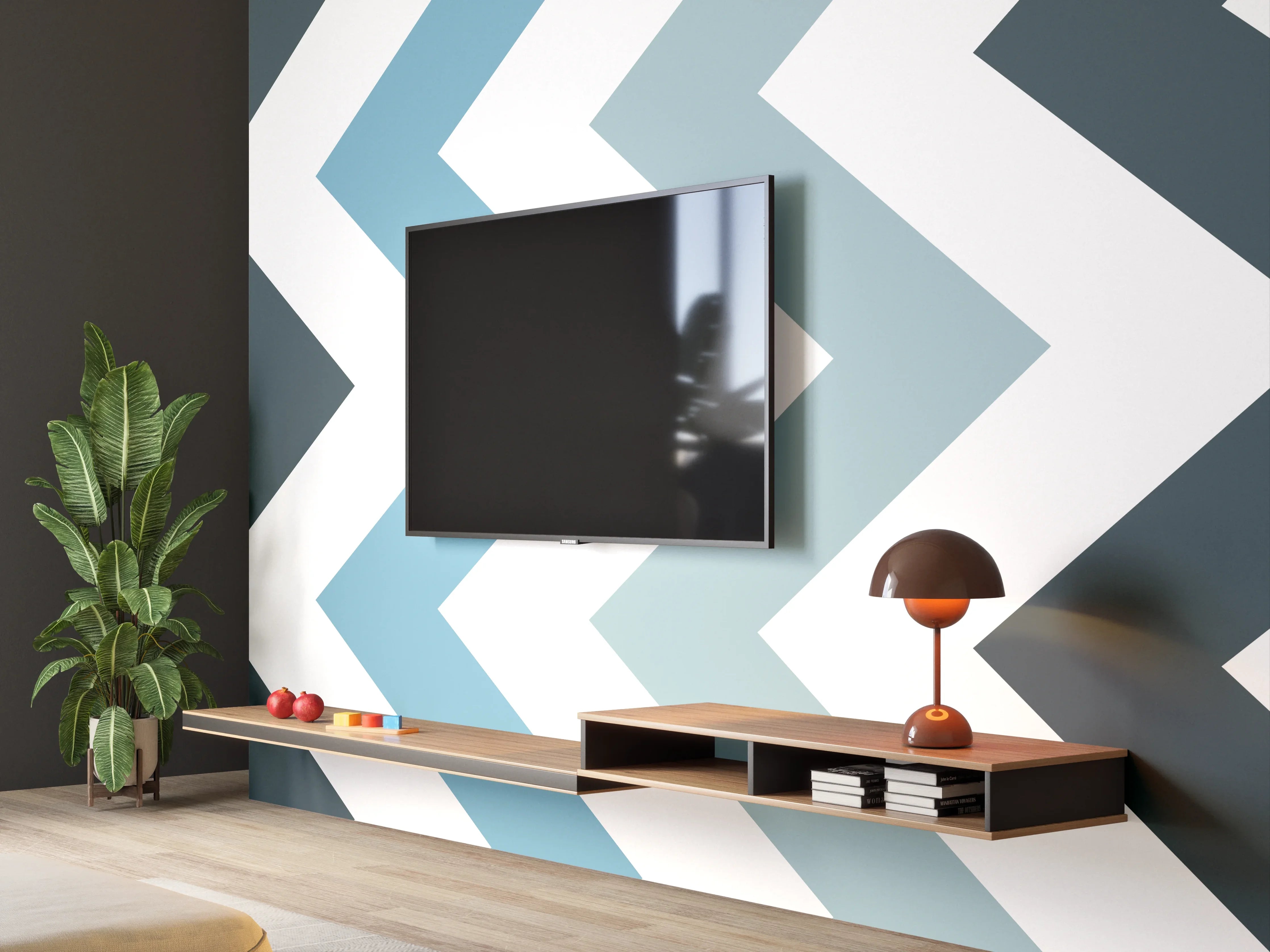 Wandverkleidung Wohnzimmer - Grau-Weißes Zick-Zack-Design