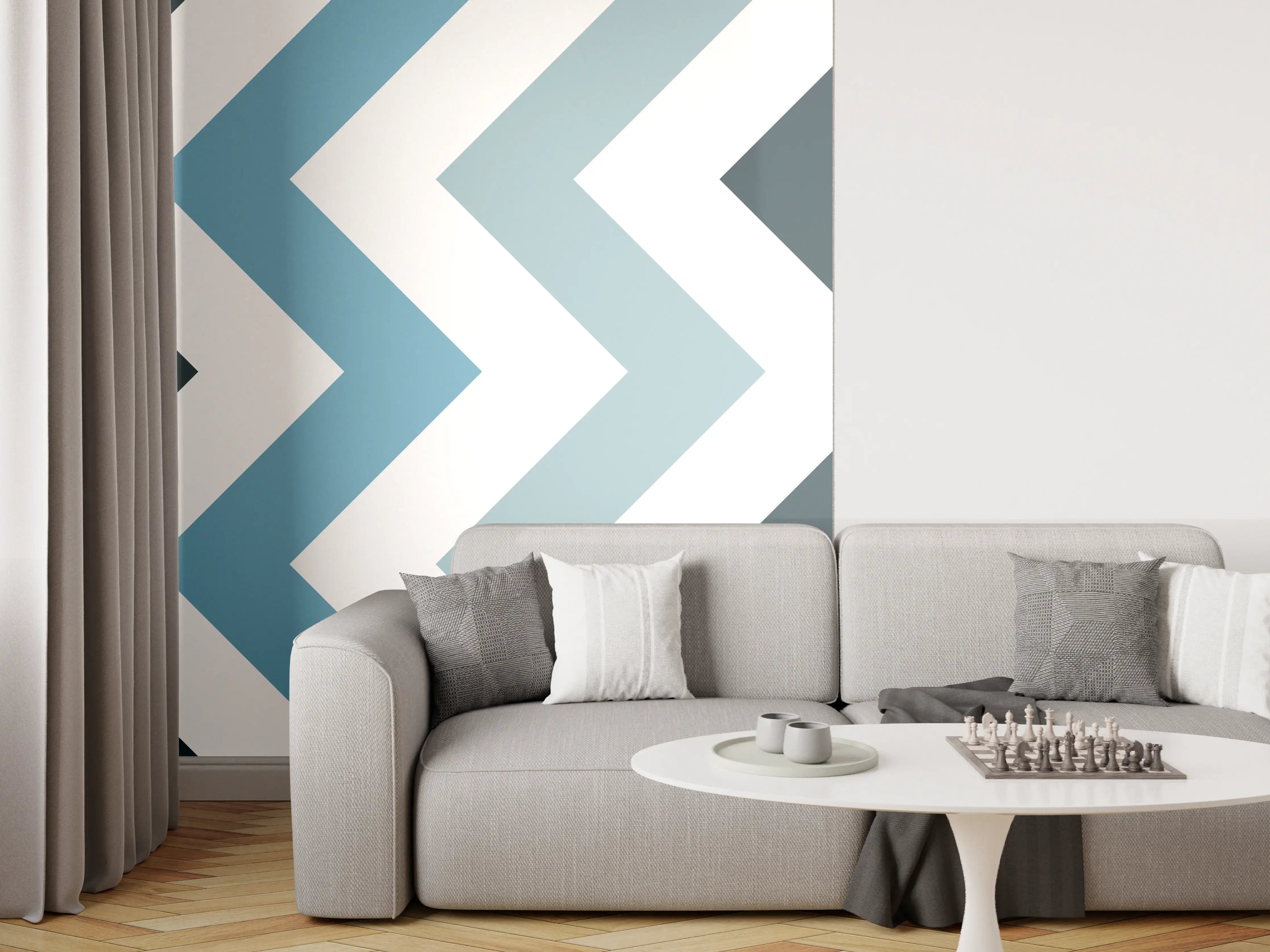 Wandverkleidung Wohnzimmer - Grau-Weißes Zick-Zack-Design